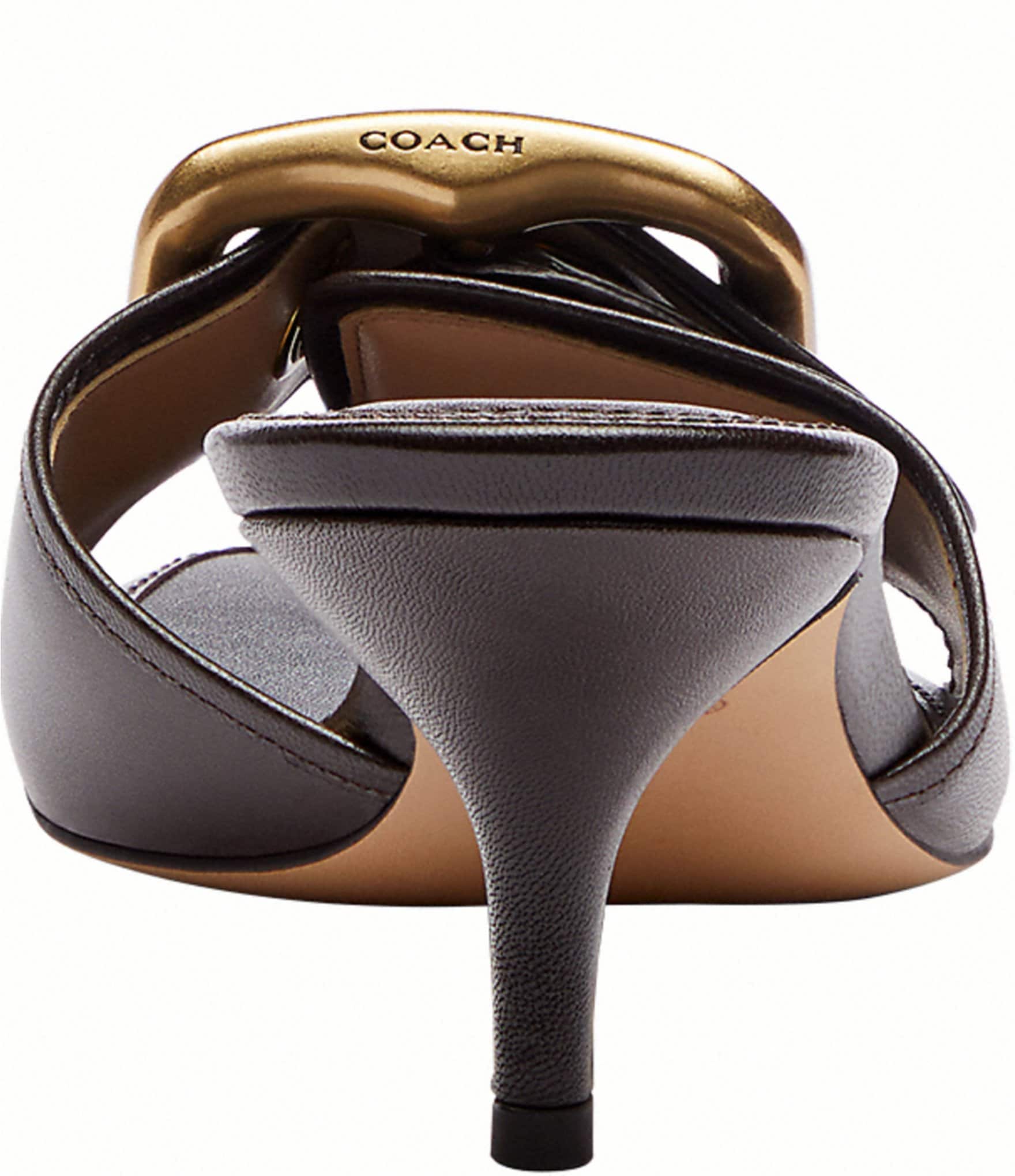 COACH Margot Oversized Buckle Loved Leather Heel Sandals