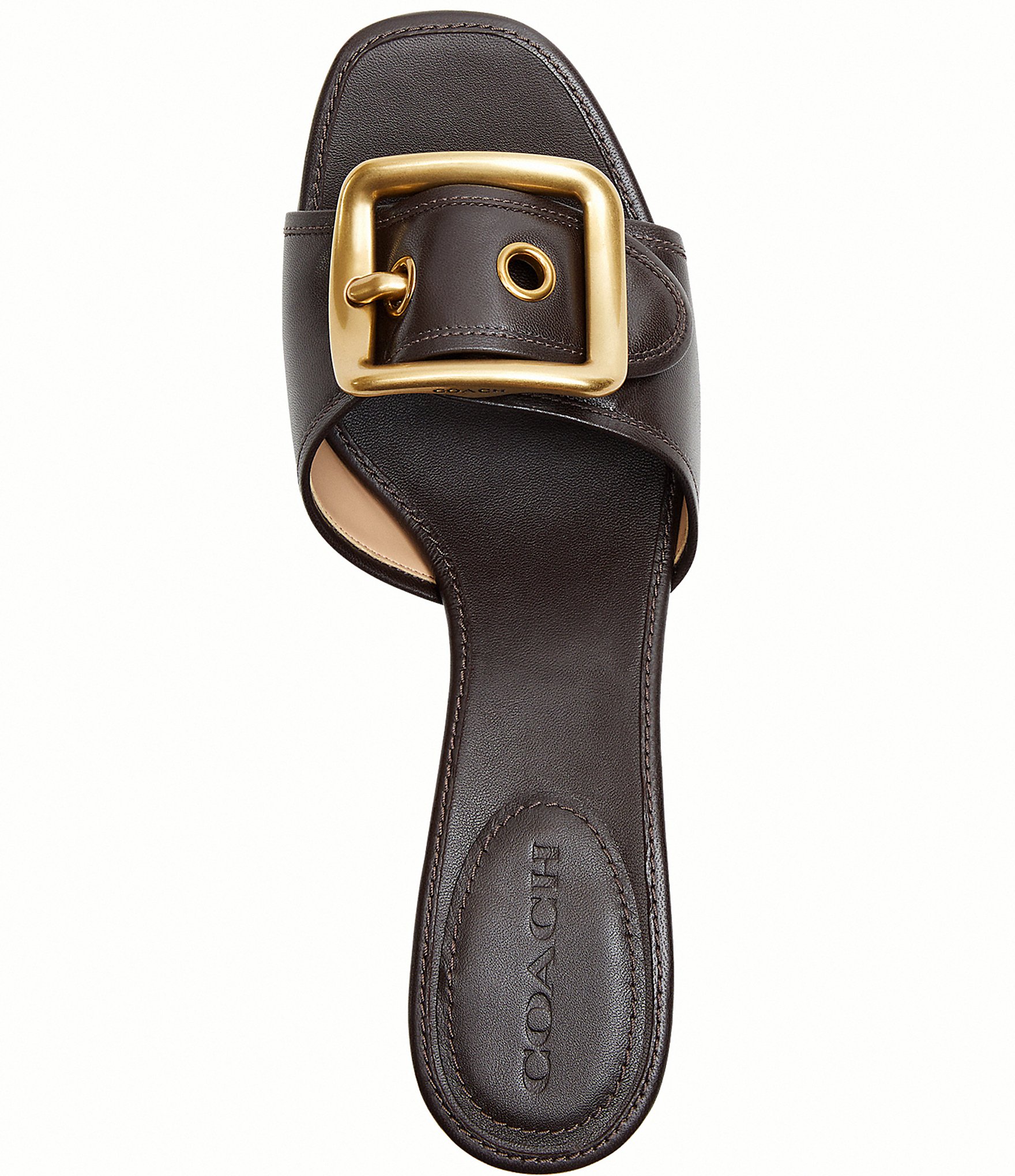 COACH Margot Oversized Buckle Loved Leather Heel Sandals