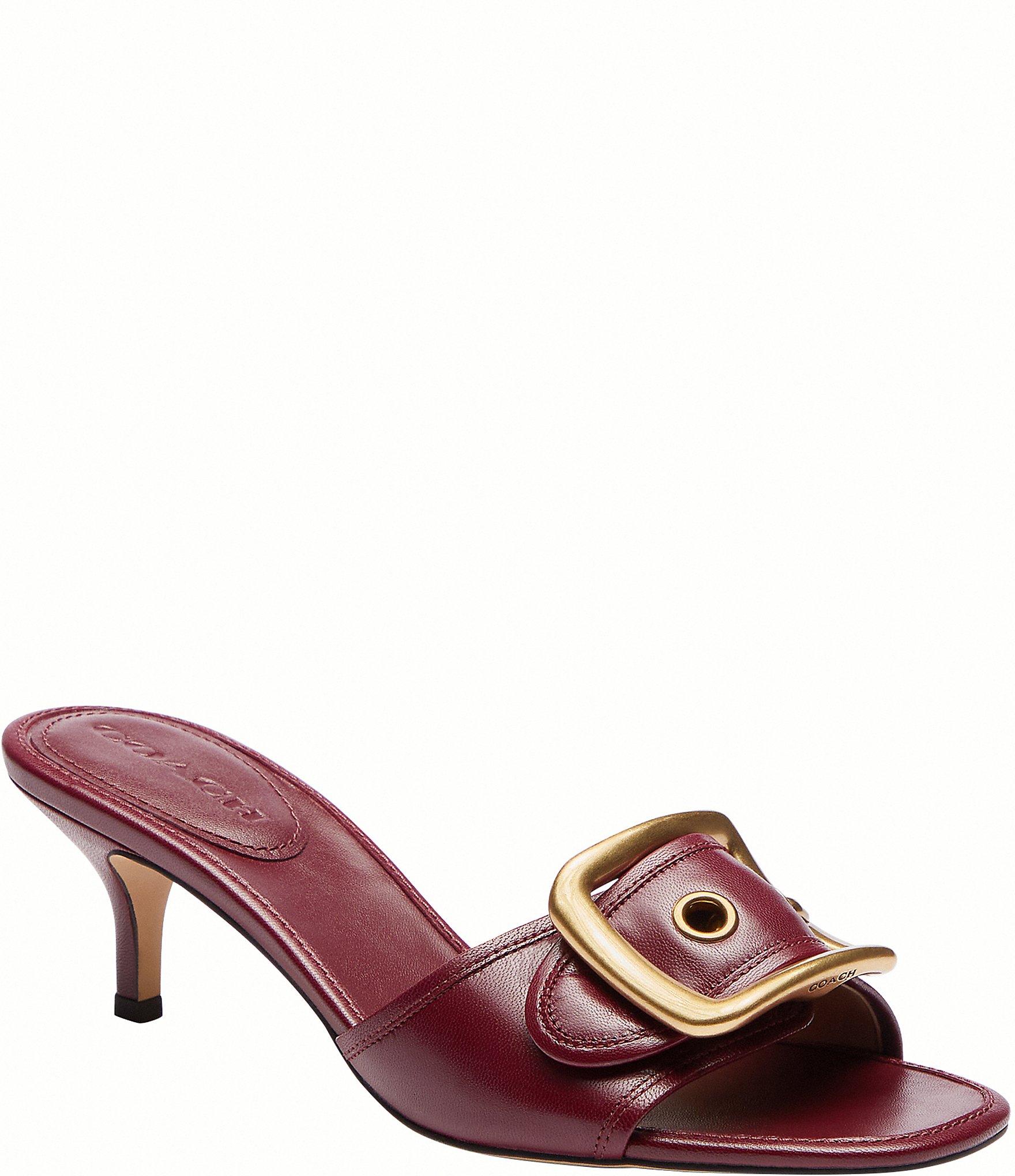 COACH Margot Oversized Buckle Loved Leather Heel Sandals