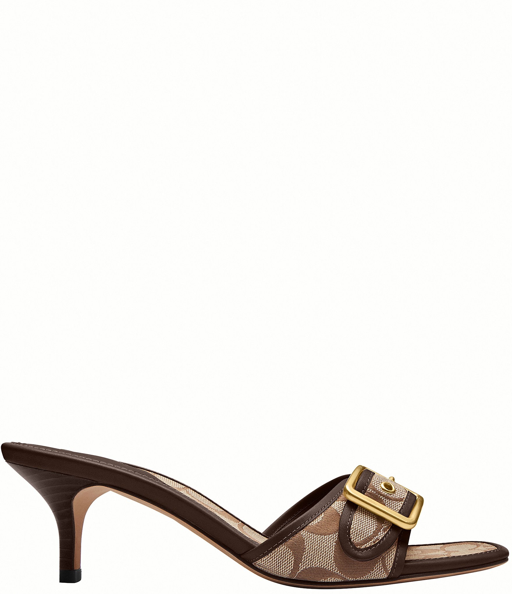COACH Margot Signature Satin Leather Slip On Kitten Heel Sandals