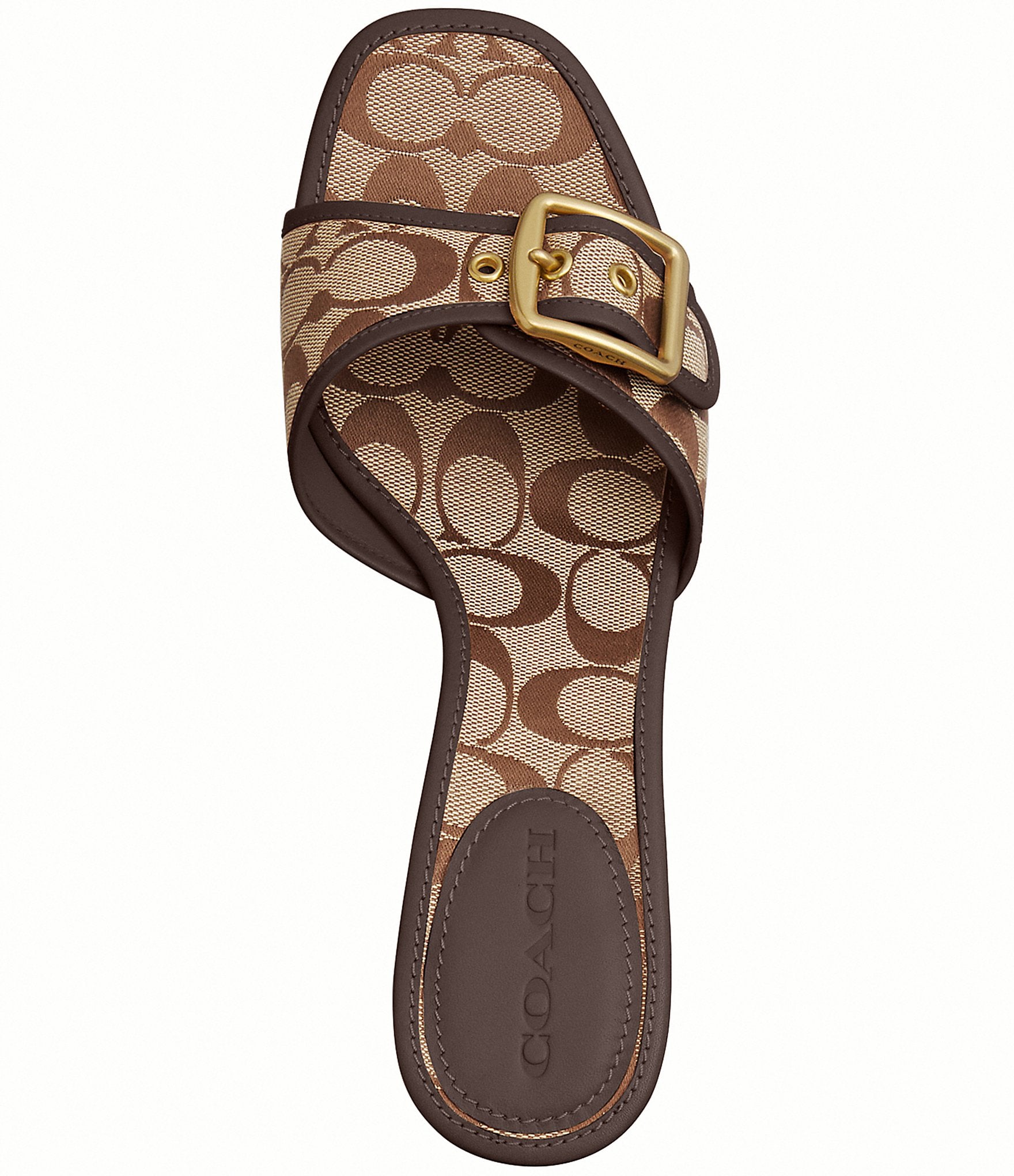 COACH Margot Signature Satin Leather Slip On Kitten Heel Sandals