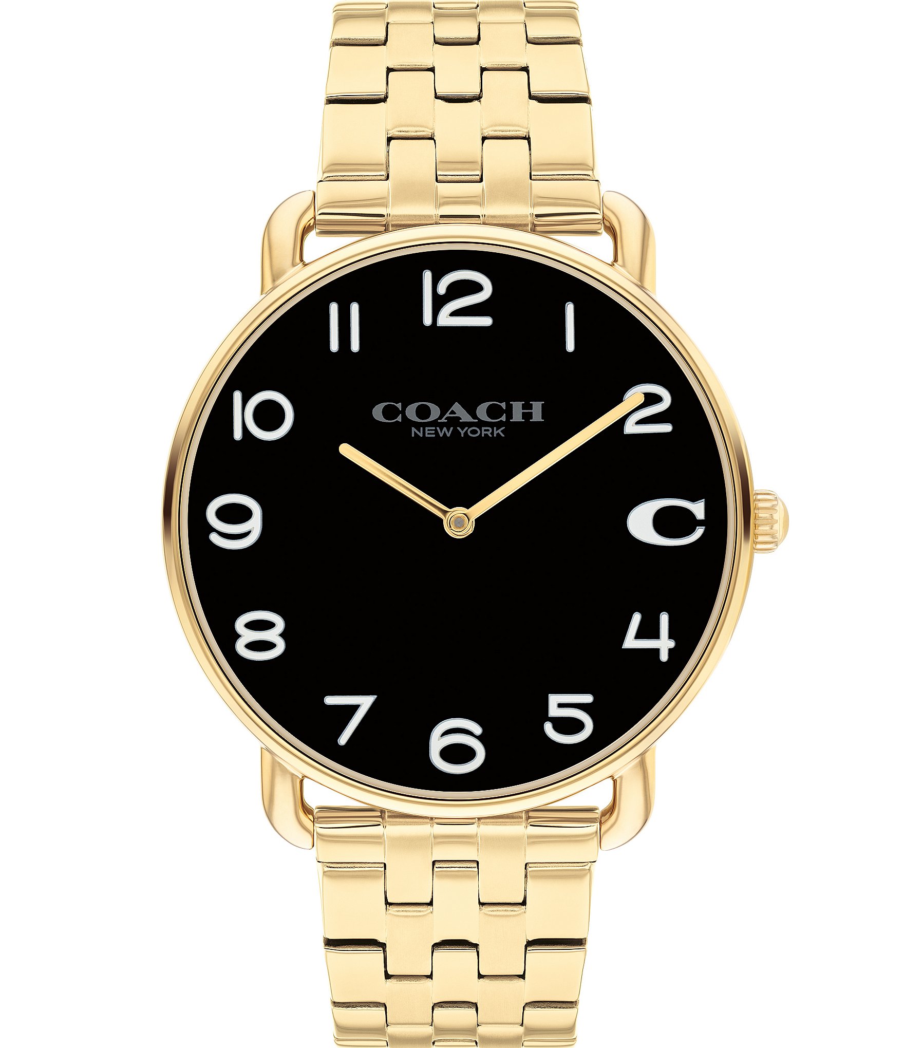 COACH Men's Black Dial Elliot Quartz Analog Gold Tone Stainless Steel Bracelet Watch