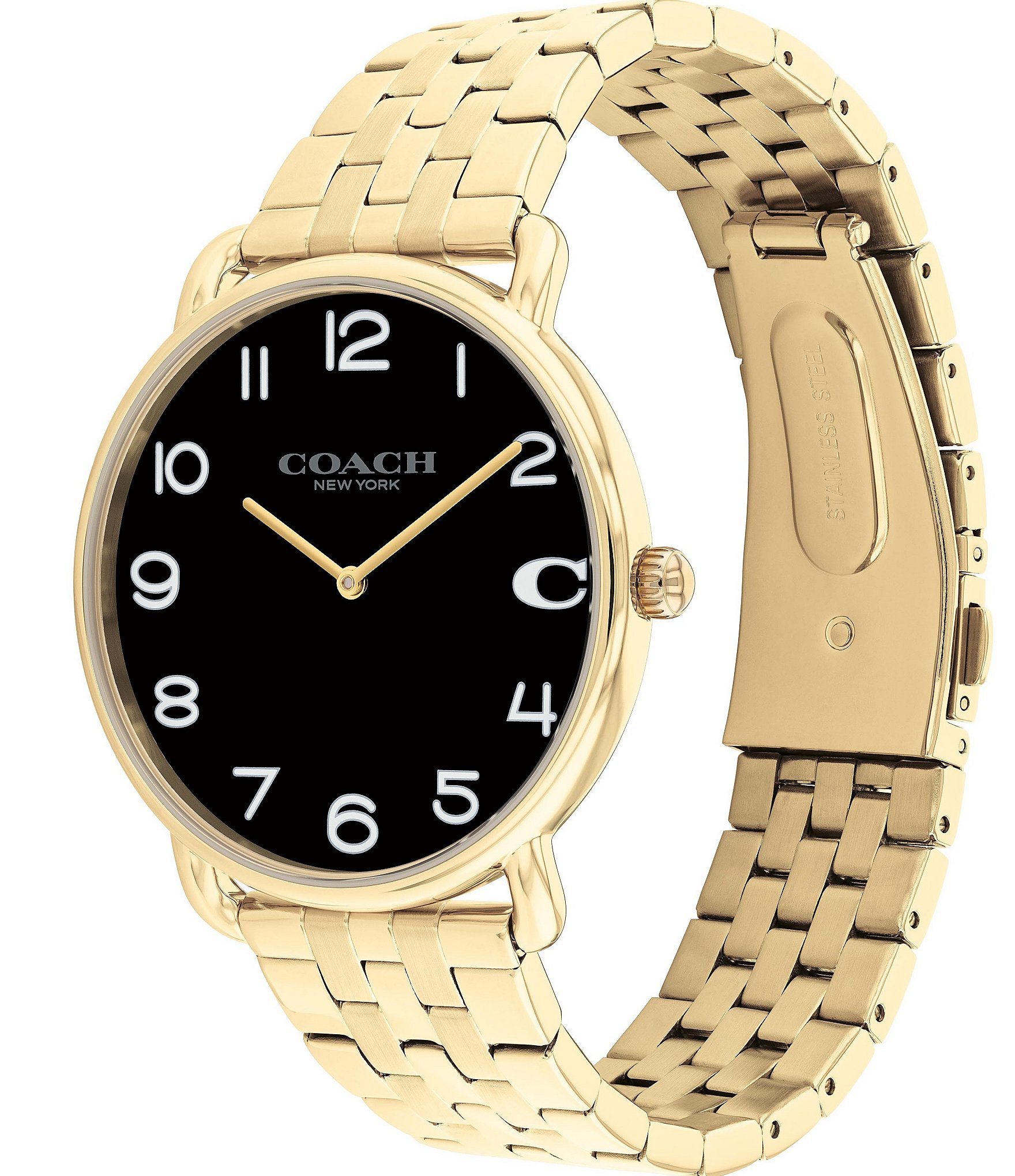 COACH Men's Black Dial Elliot Quartz Analog Gold Tone Stainless Steel Bracelet Watch