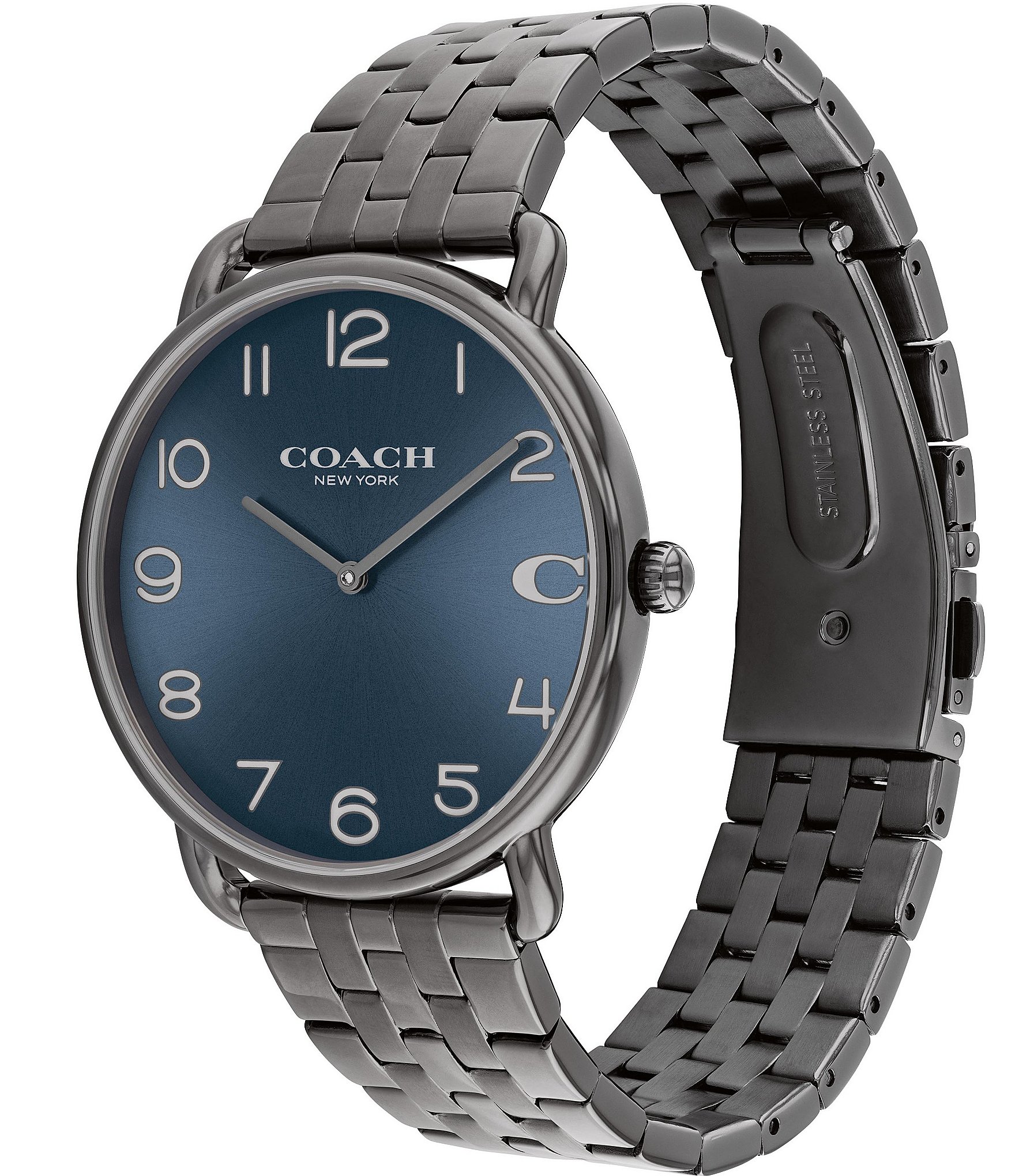 COACH Men's Blue Dial Elliot Quartz Analog Gunmetal Tone Stainless Steel Bracelet Watch