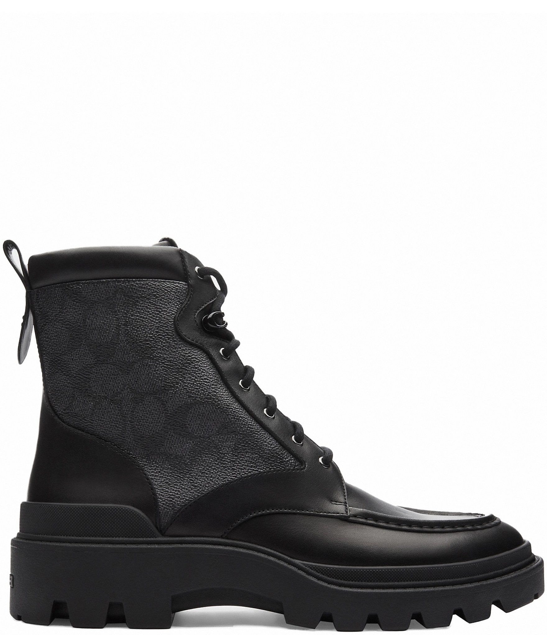 COACH Men's Connor Signature Logo Coated Canvas and Leather Lace Up Boots