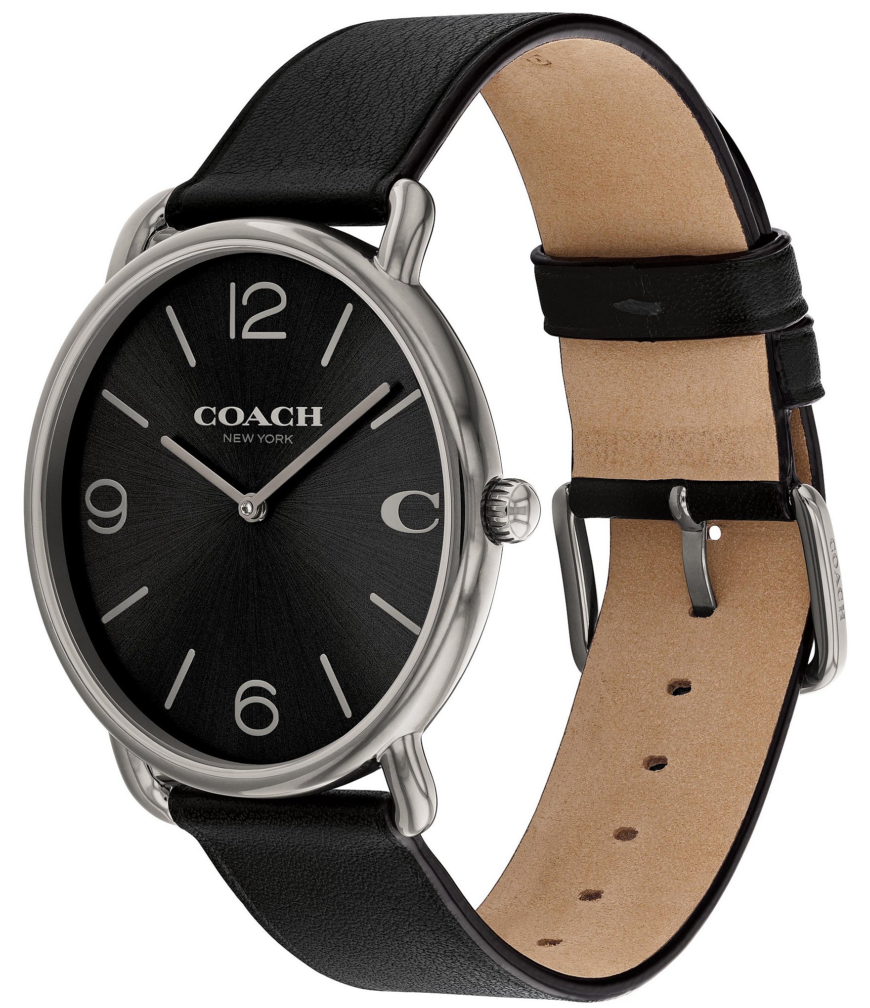 COACH Men's Elliot Quartz Analog Black Leather Strap Watch