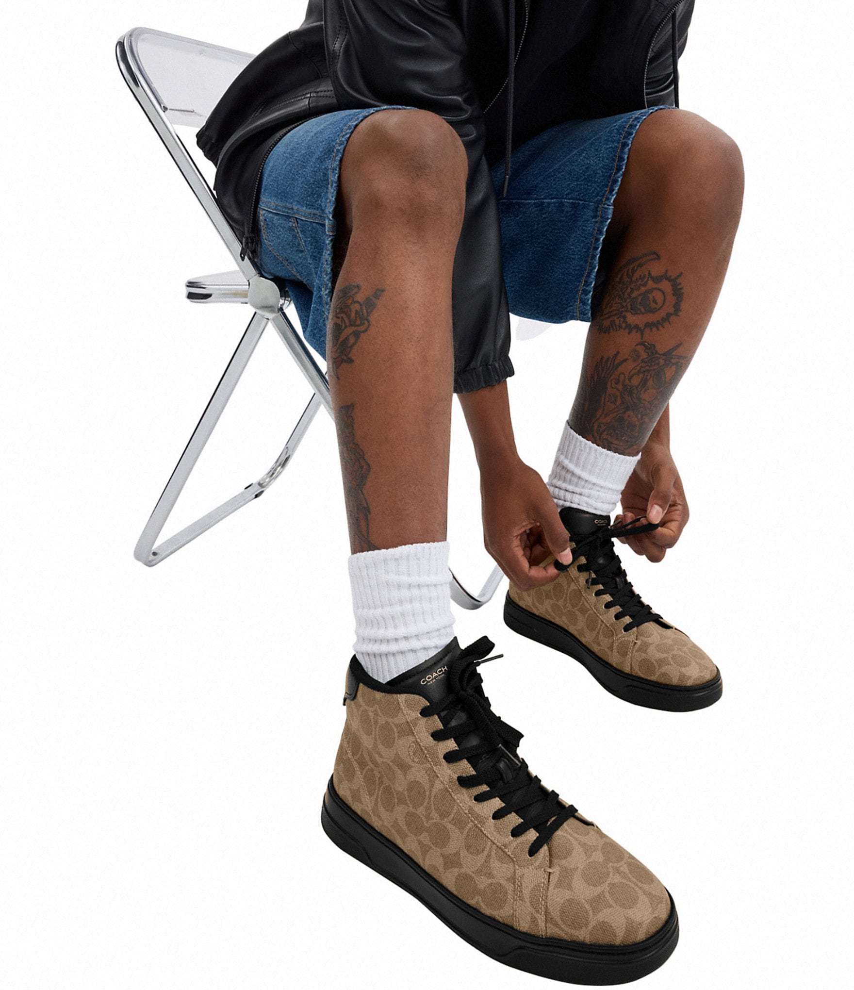 COACH Men's Hign Line Signature Logo Coated Canvas High-Top Sneakers