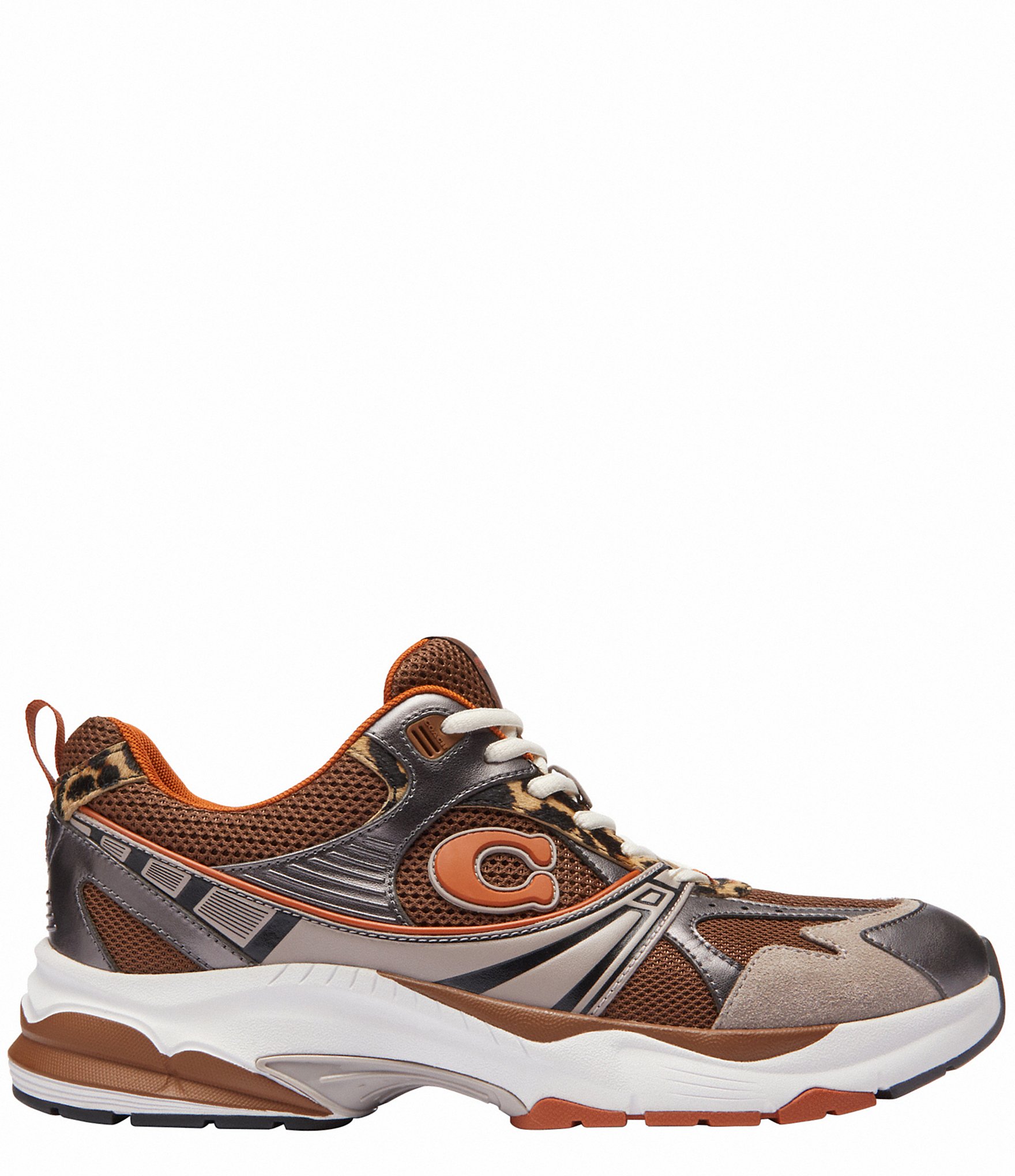 COACH Men's Mesh and Haircalf Leopard Lace Up Sneakers