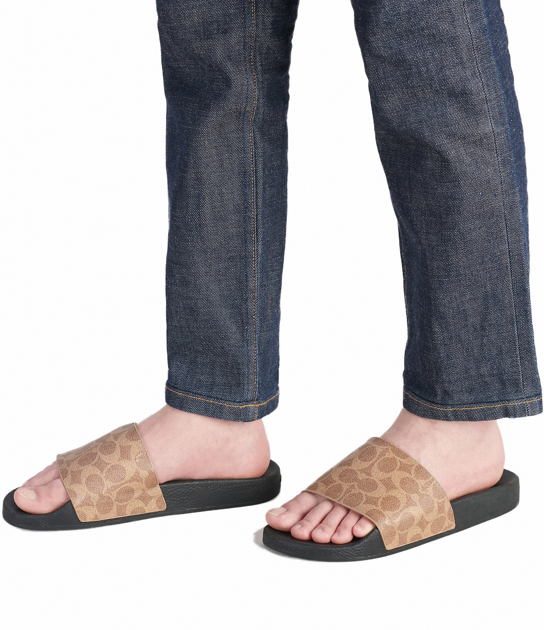 COACH Men's Signature Logo Coated Canvas Pool Slide Sandals