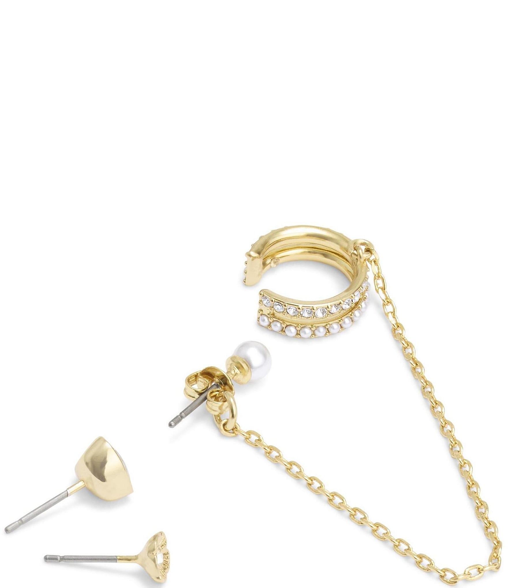 COACH Pearl and Rhinestone Cuff Earring Set