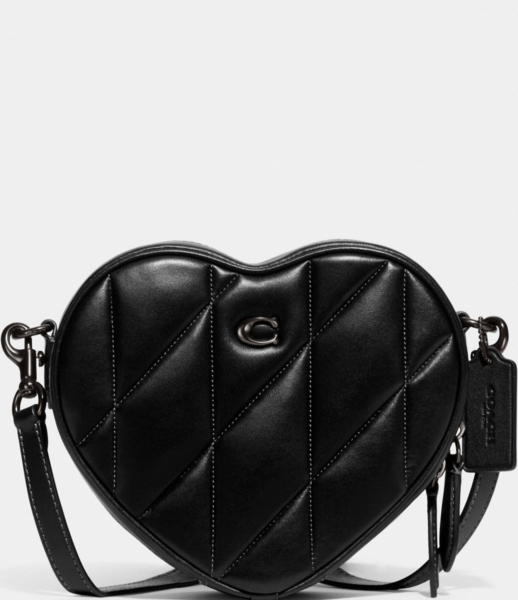 COACH Black Quilted Leather Heart Crossbody Bag