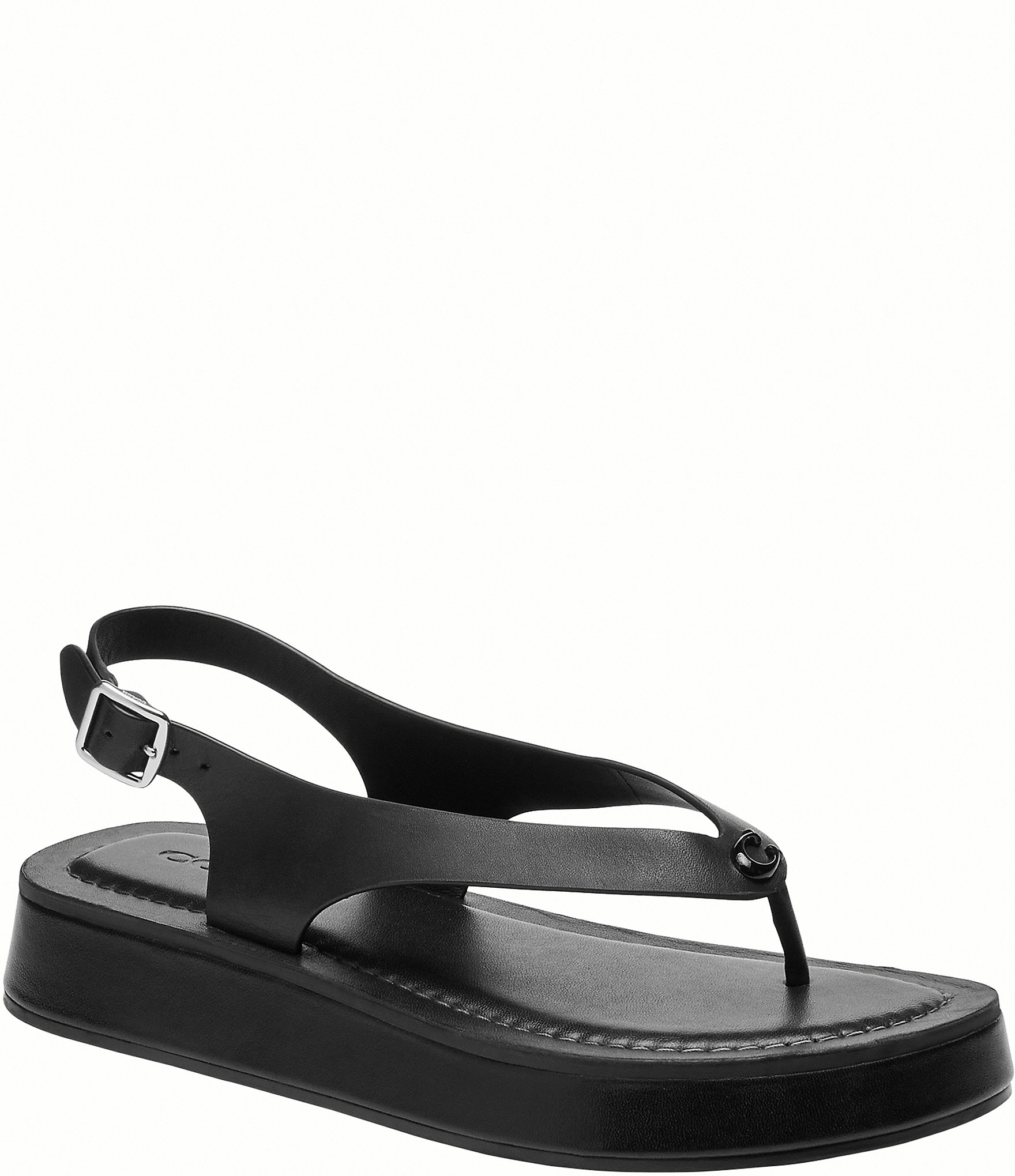 COACH Sculpted C Leather Platform Thong Sandals