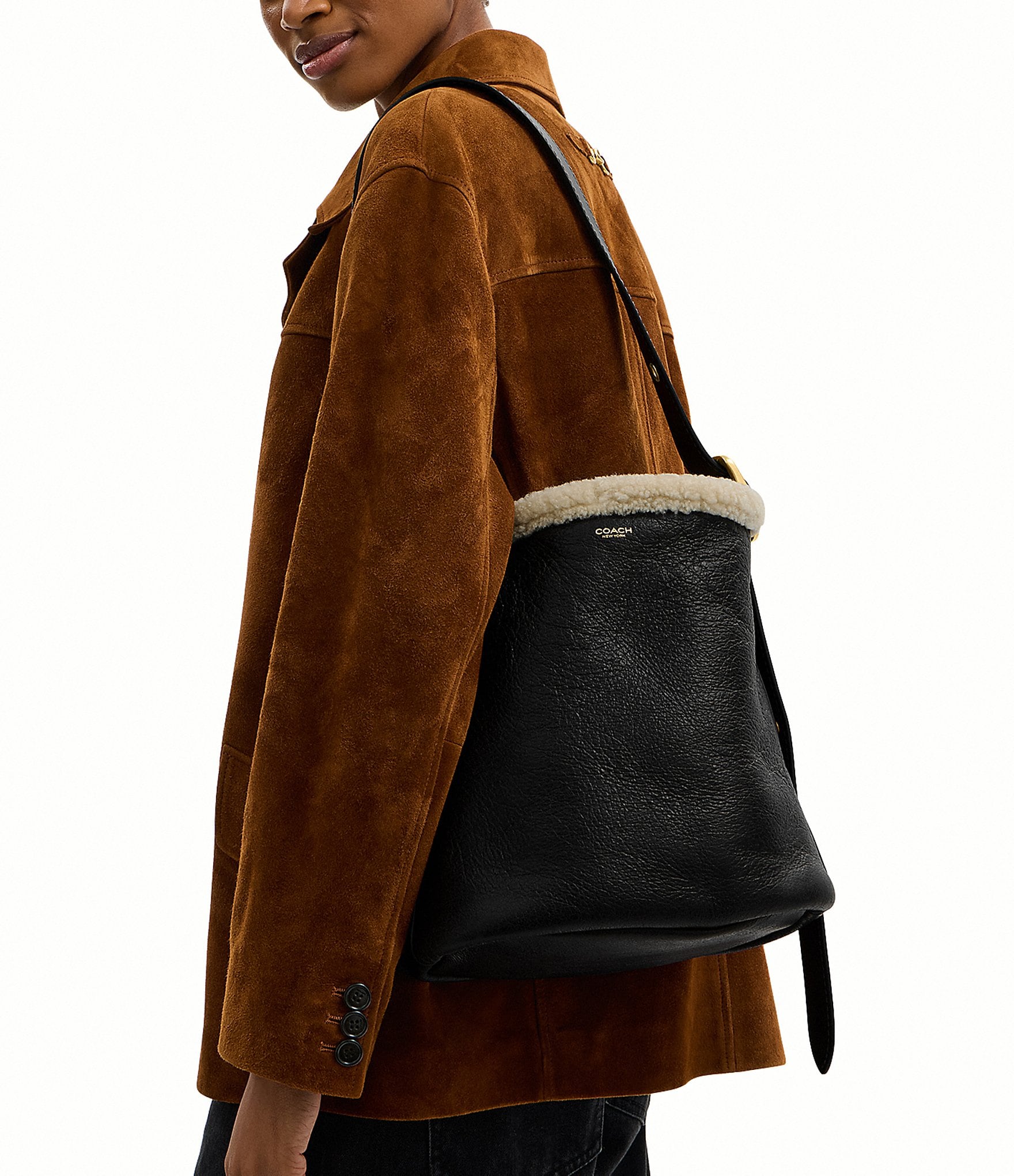 COACH Shearling Bleecker Bucket Bag