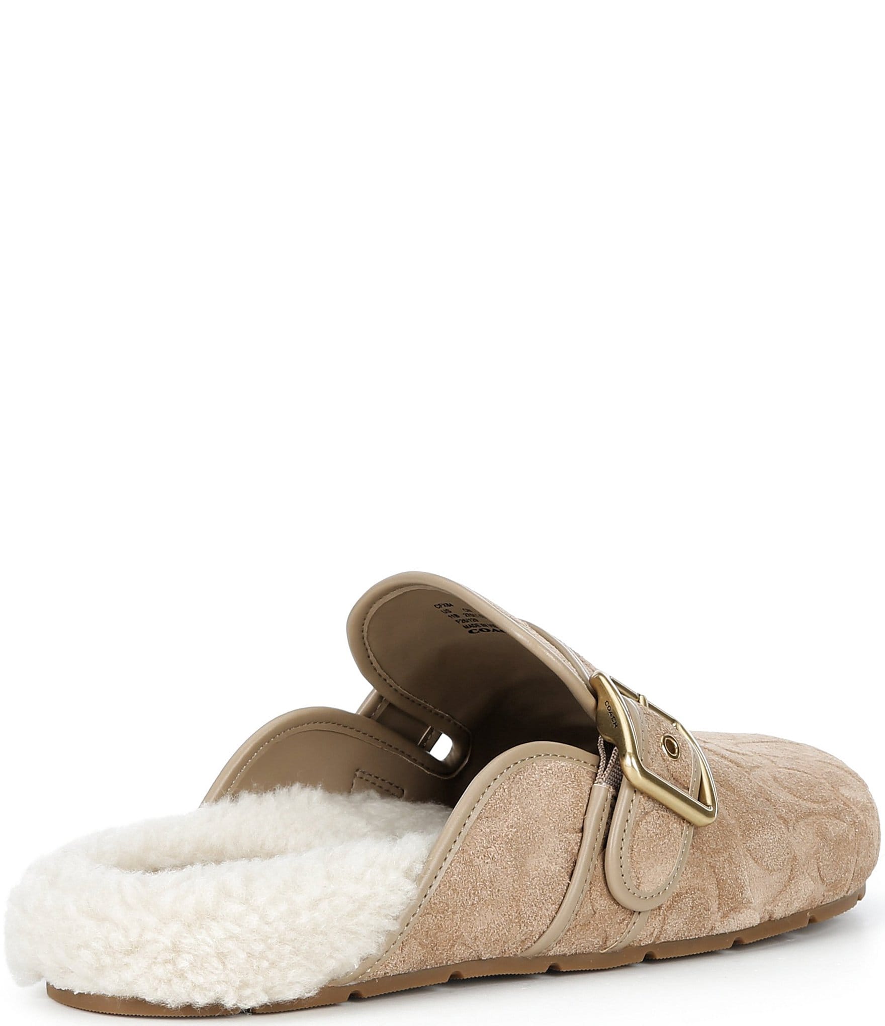 COACH Shearling Leather Buckle Logo Clogs