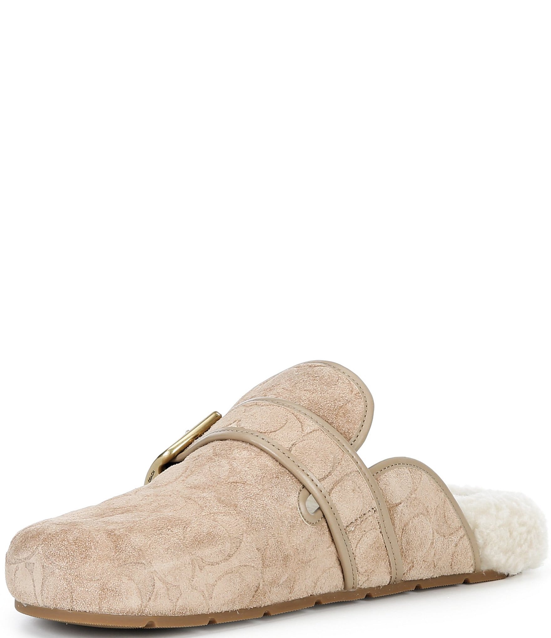 COACH Shearling Leather Buckle Logo Clogs