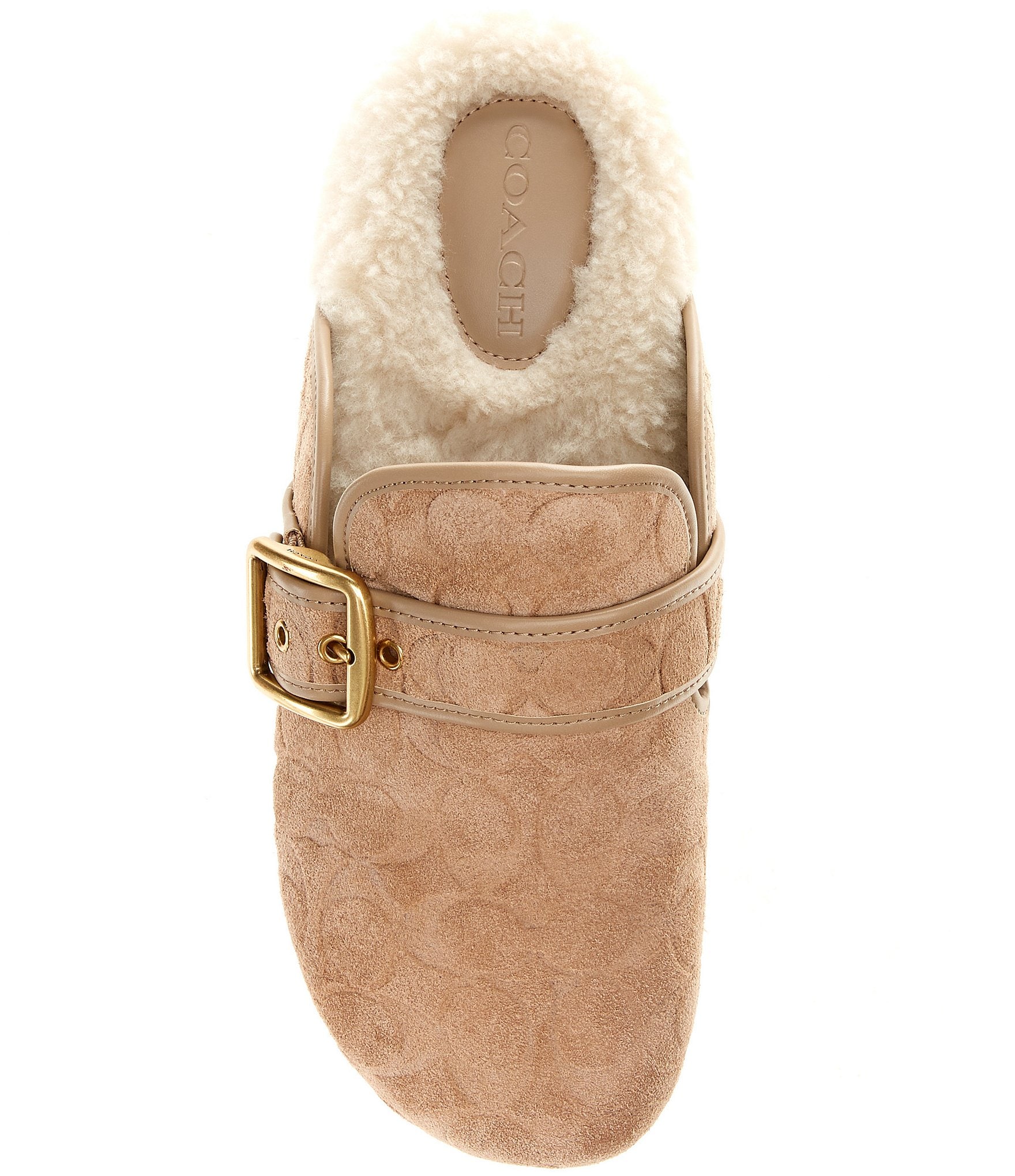 COACH Shearling Leather Buckle Logo Clogs