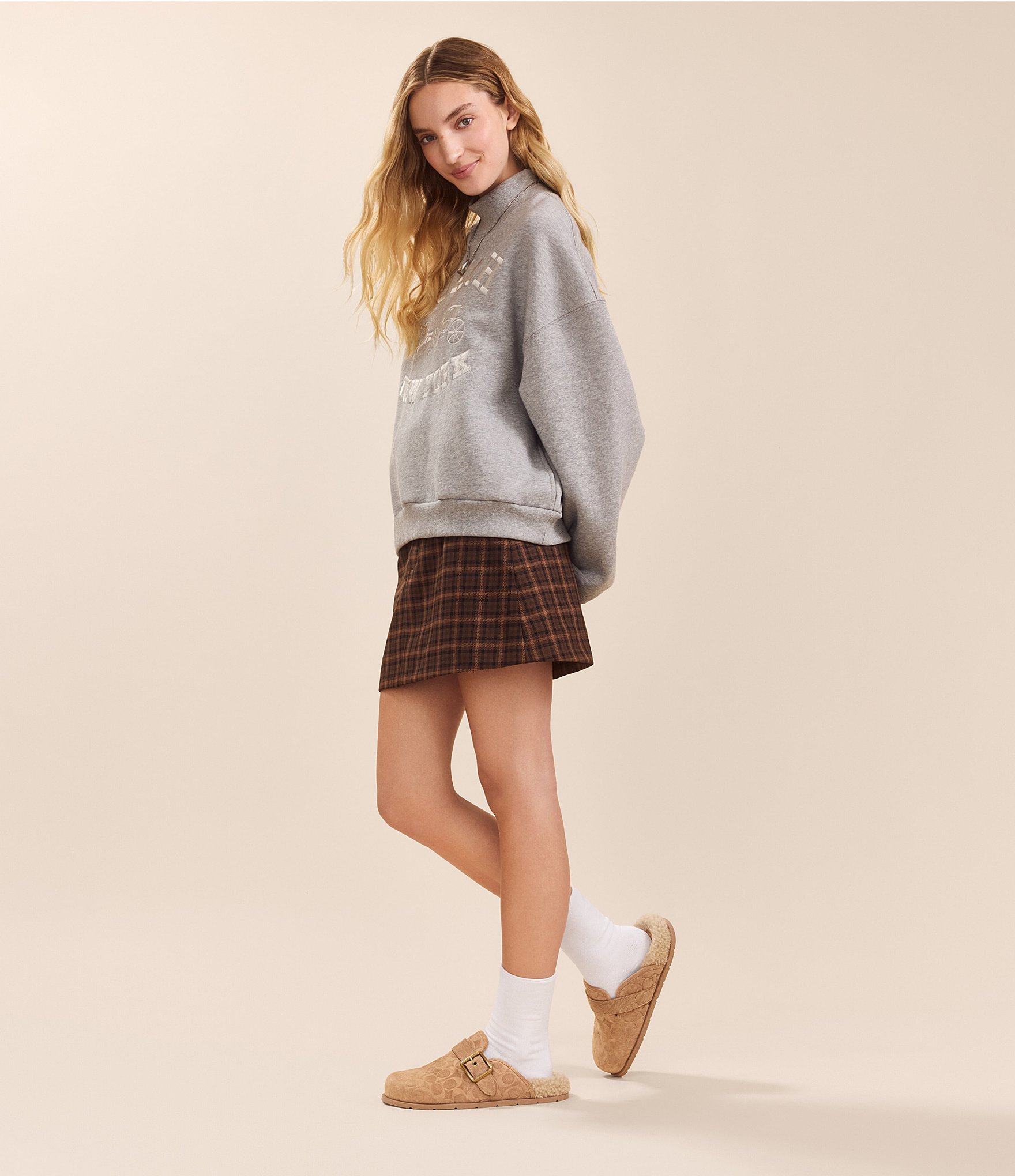 COACH Shearling Leather Buckle Logo Clogs