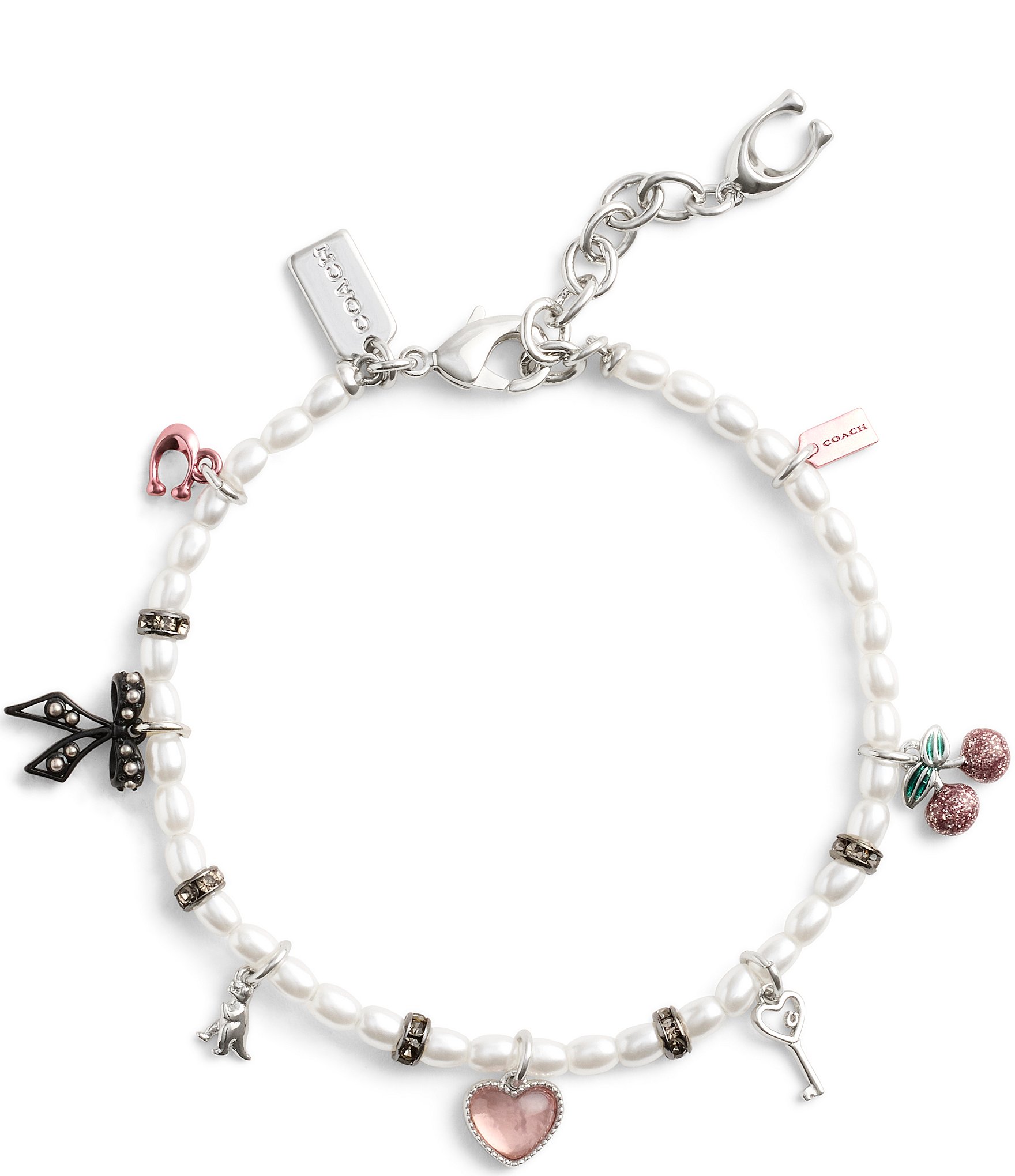 COACH Signature Bowtique Mini Charm Pearl Line Bracelet