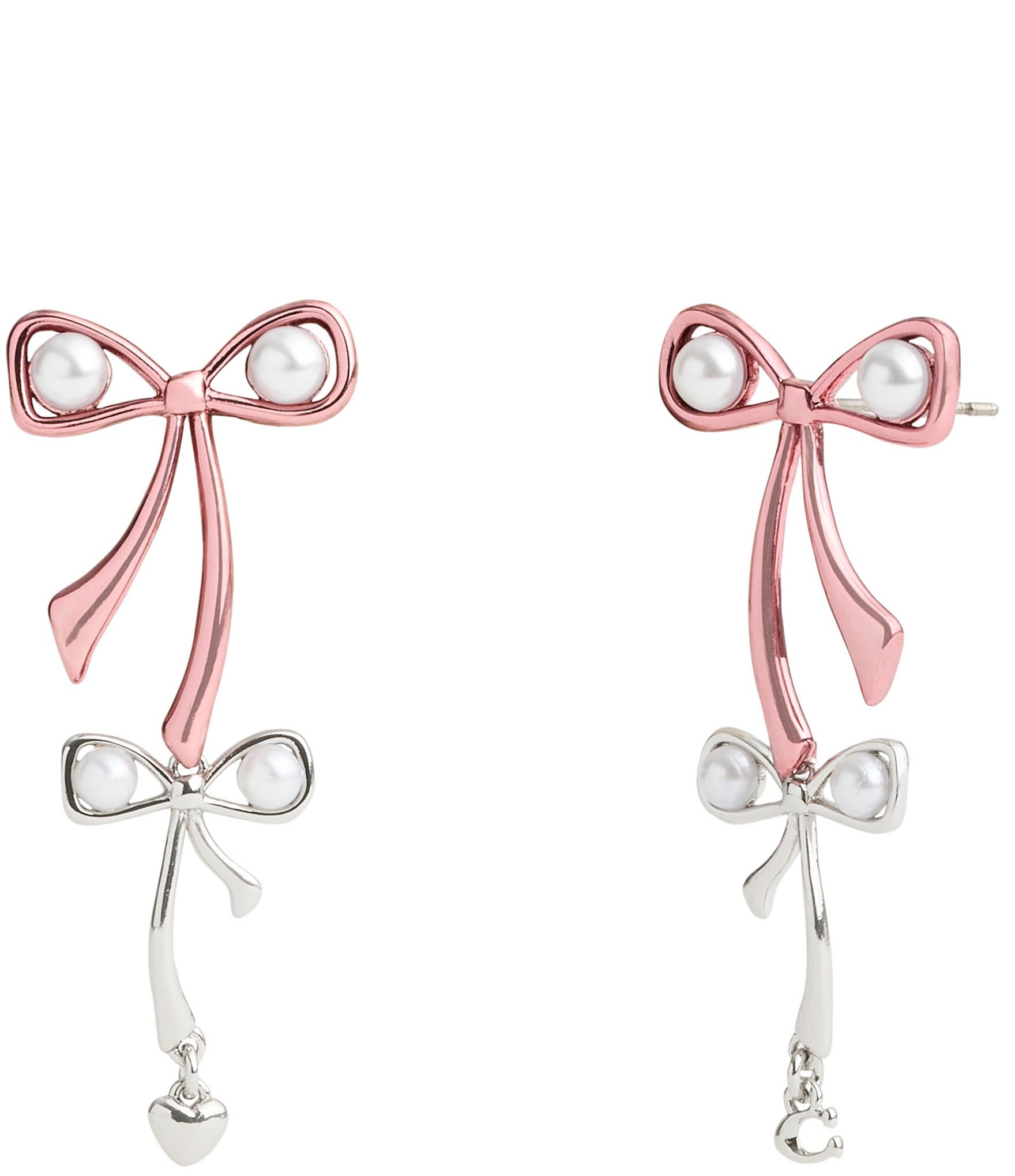 COACH Signature Bowtique Pearl Double Drop Earrings