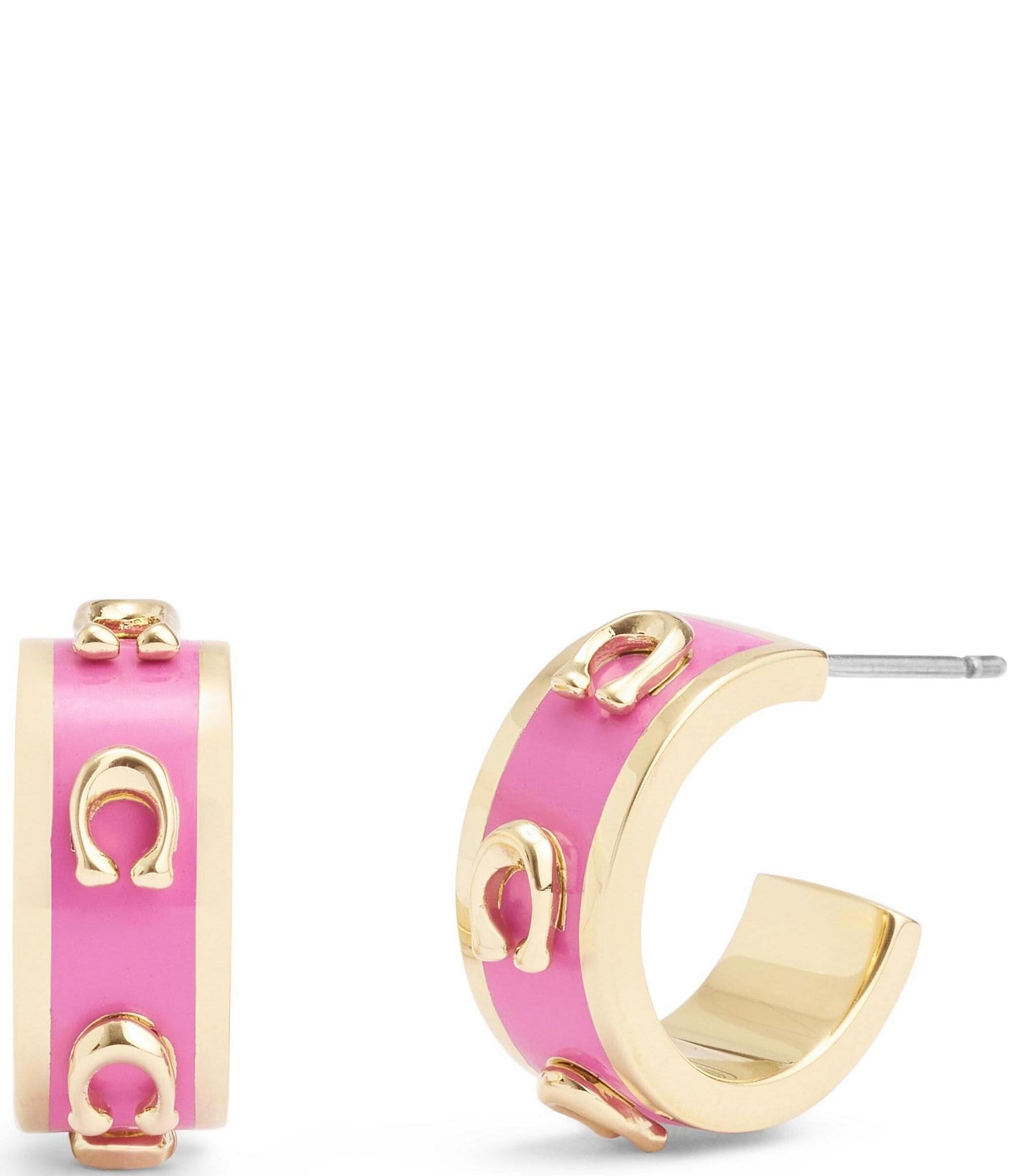 COACH Signature C Enamel Huggie Hoop Earrings