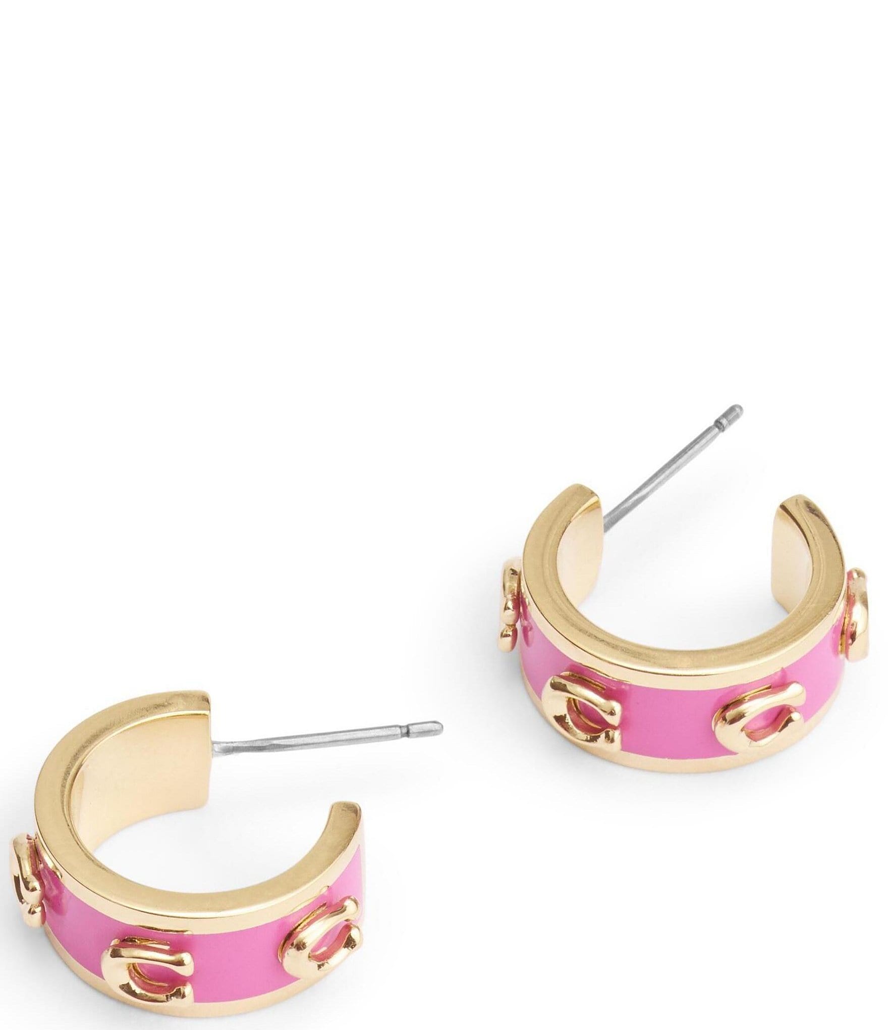 COACH Signature C Enamel Huggie Hoop Earrings