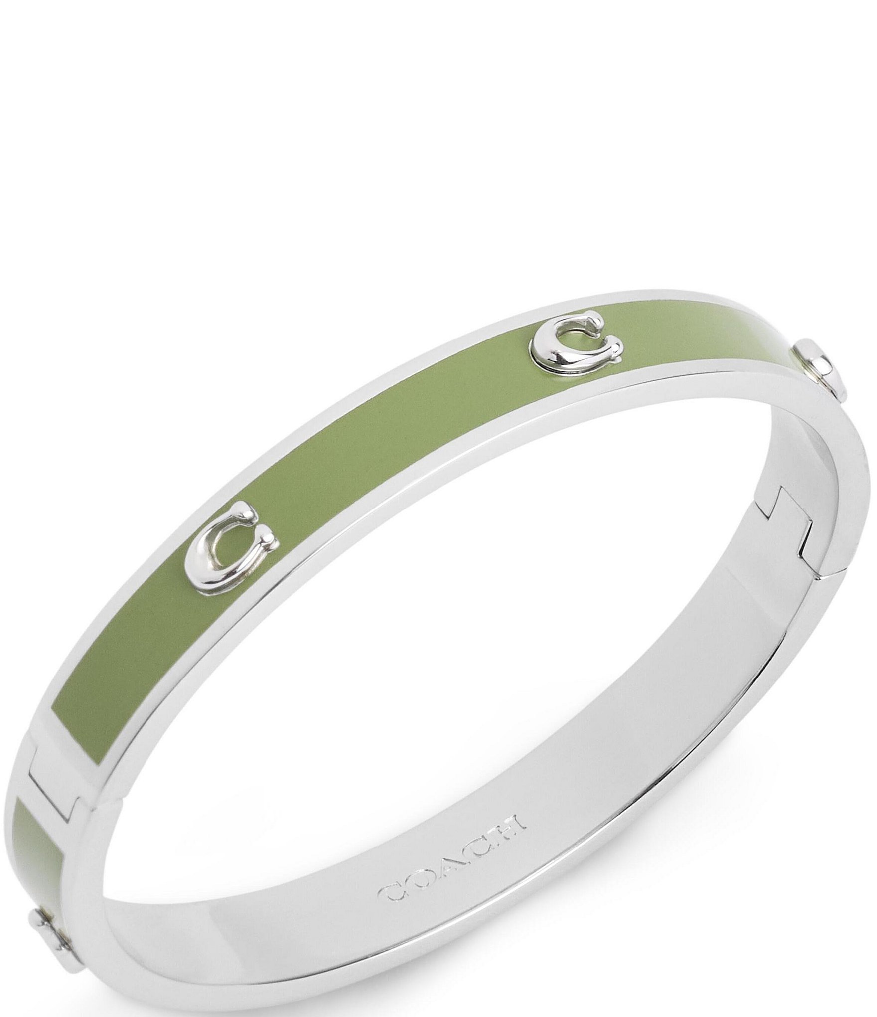 COACH Signature C Enamel Silver Bangle Bracelet