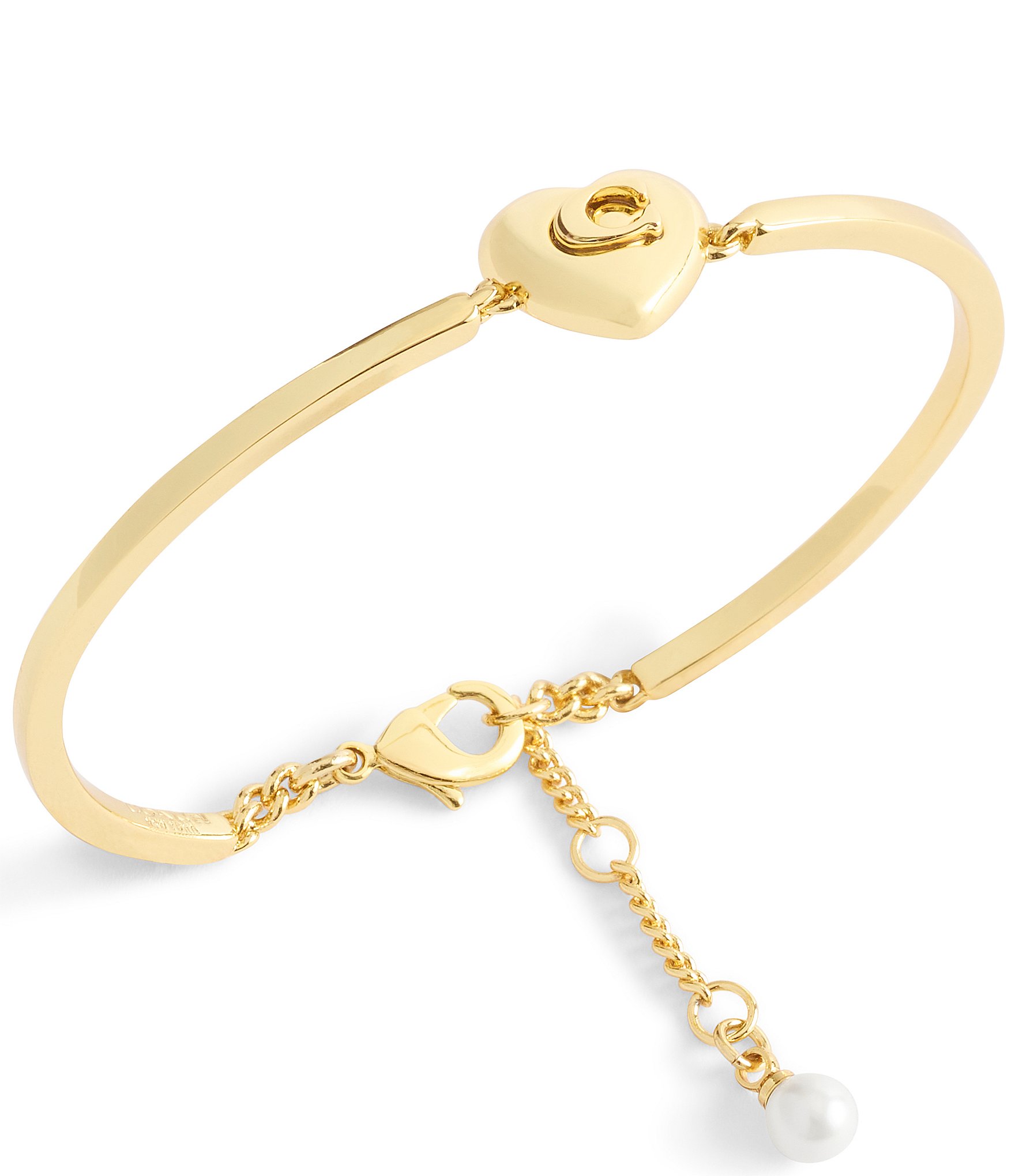 COACH Signature C Heart Pearl Flexible Bangle Bracelet