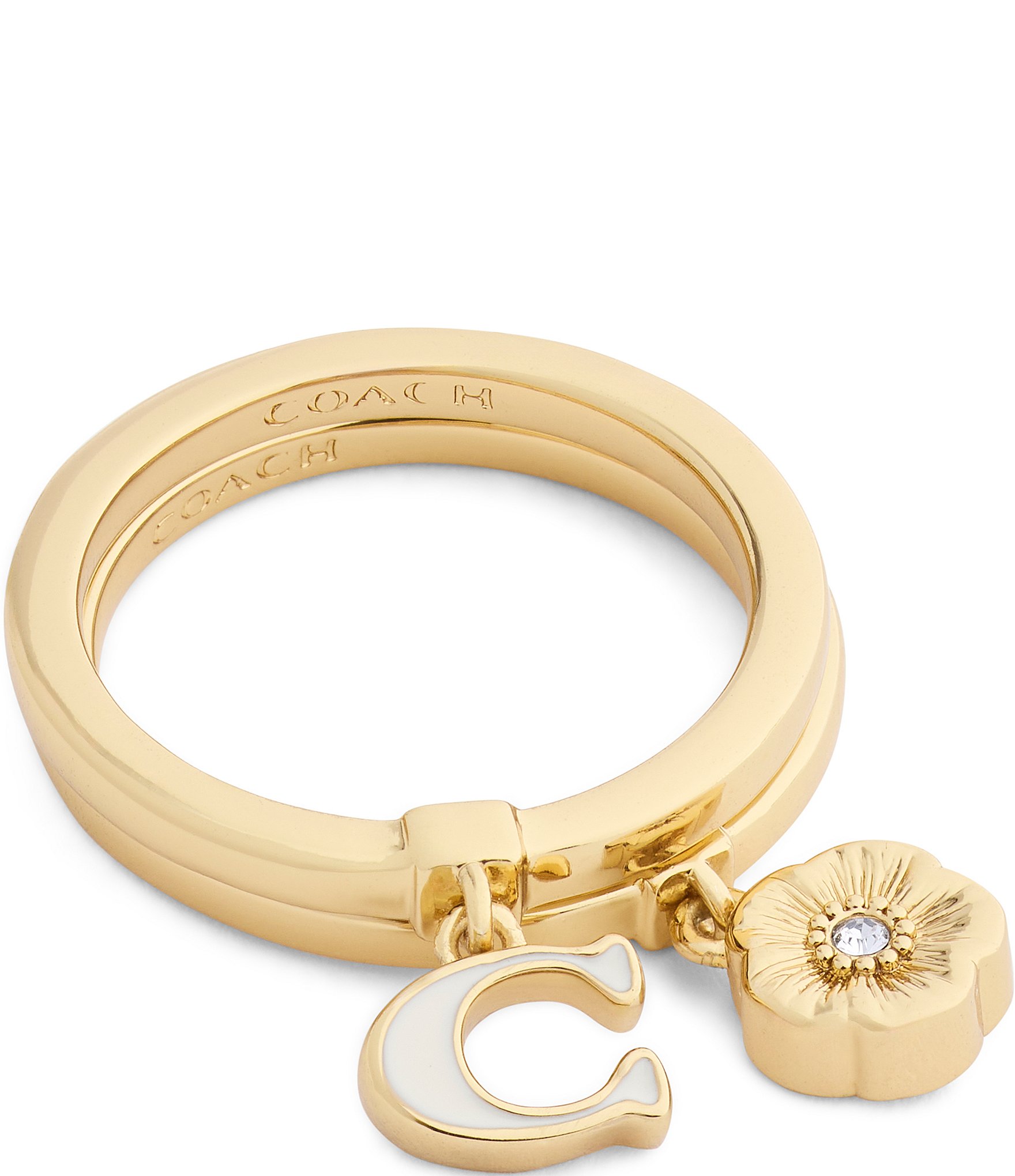 COACH Cream and Gold Floral Accent Bracelet and Hoop Earring Set Amazon.com: COACH, Women main image 3