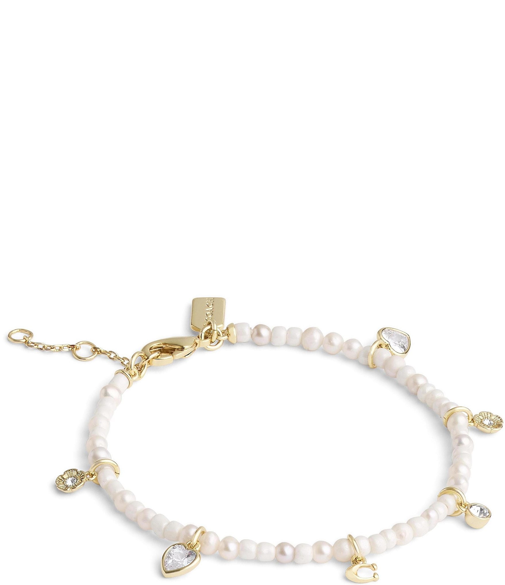 COACH Signature Charm Pearl and Rhinestone Line Bracelet