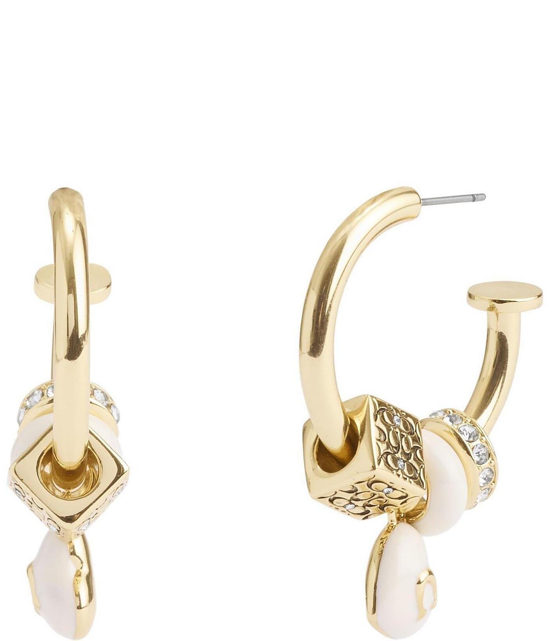 COACH Signature Enamel Heart Charm Hoop Earrings