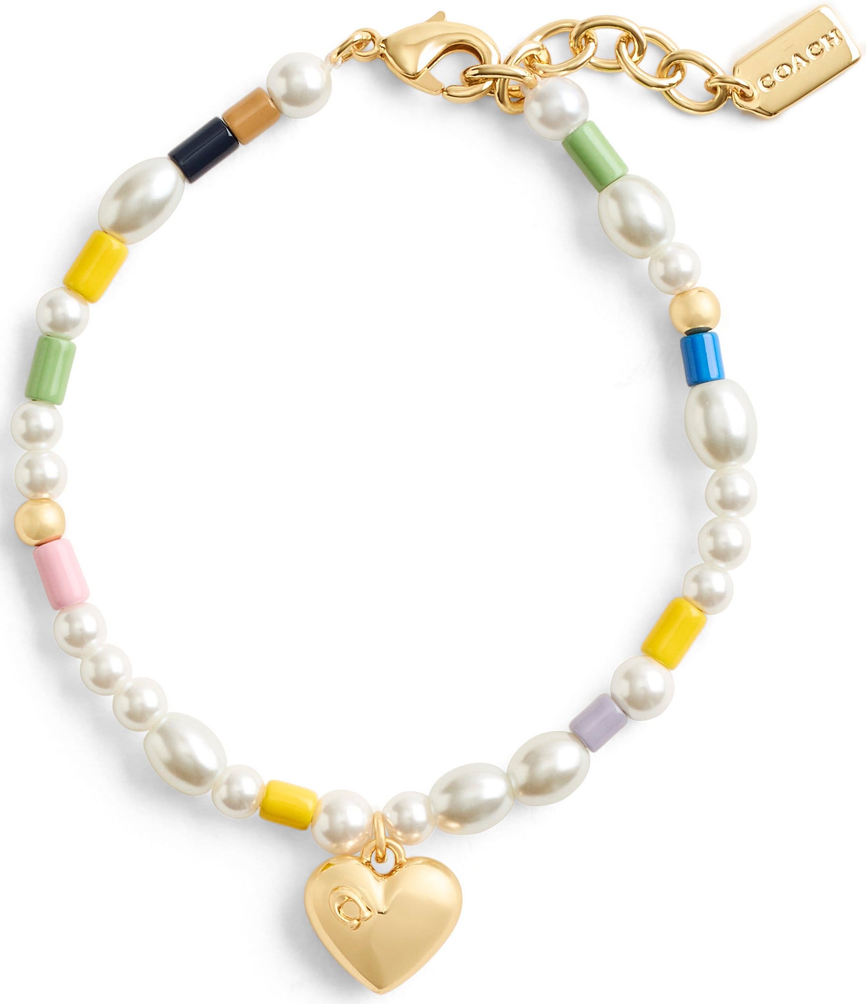 COACH Signature Heart Charm Pearl Line Bracelet