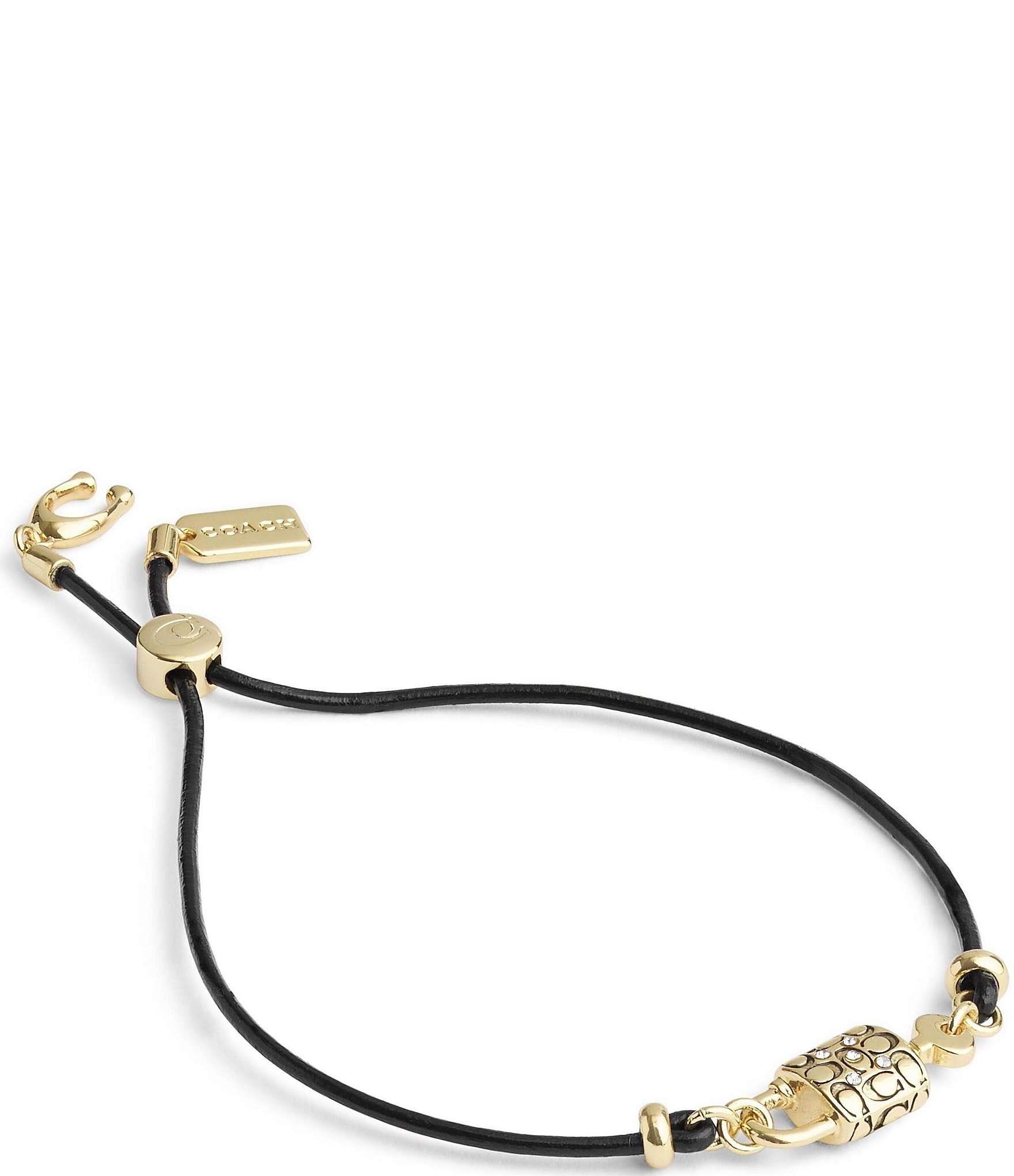 COACH Signature Padlock Leather Adjustable Bracelet