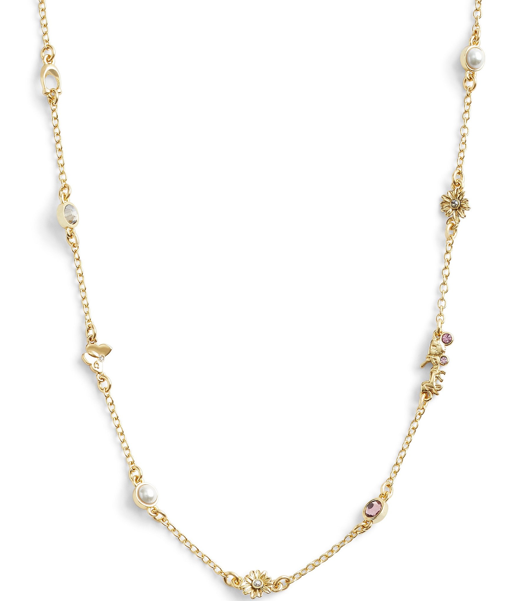 COACH Signature Station Multi Crystal and Pearl Collar Necklace | Dillard's