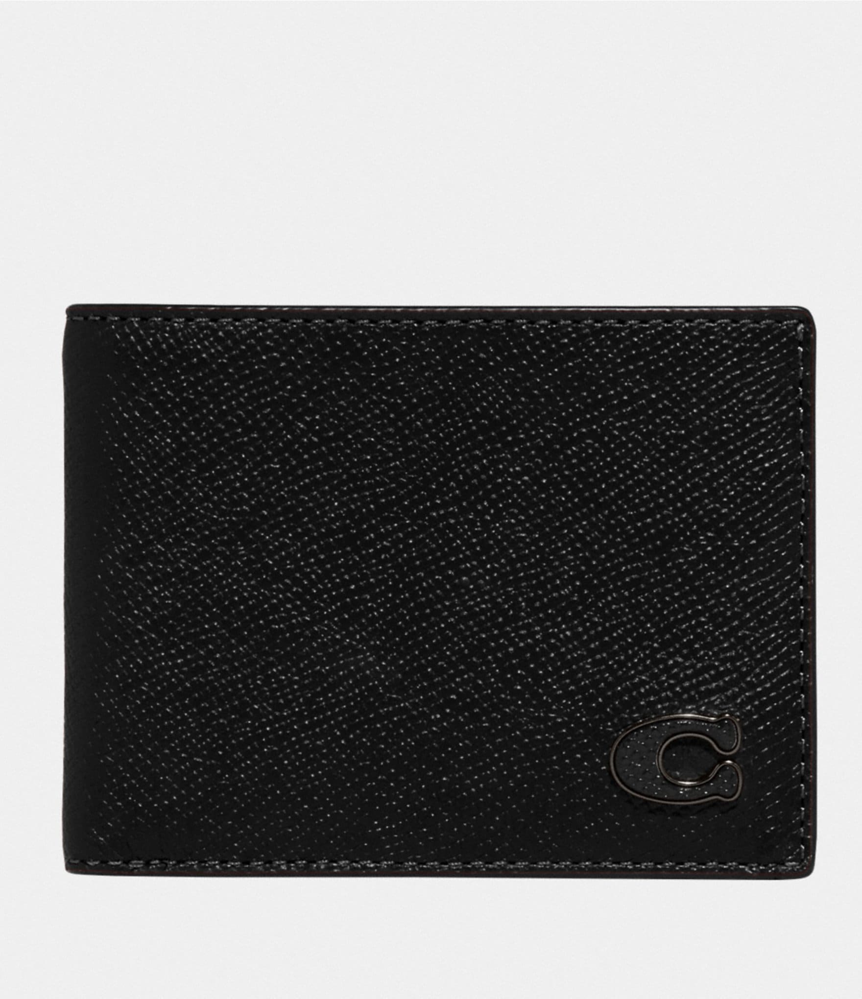 Coach Slim Crossgrain Leather Billfold Wallet - Black