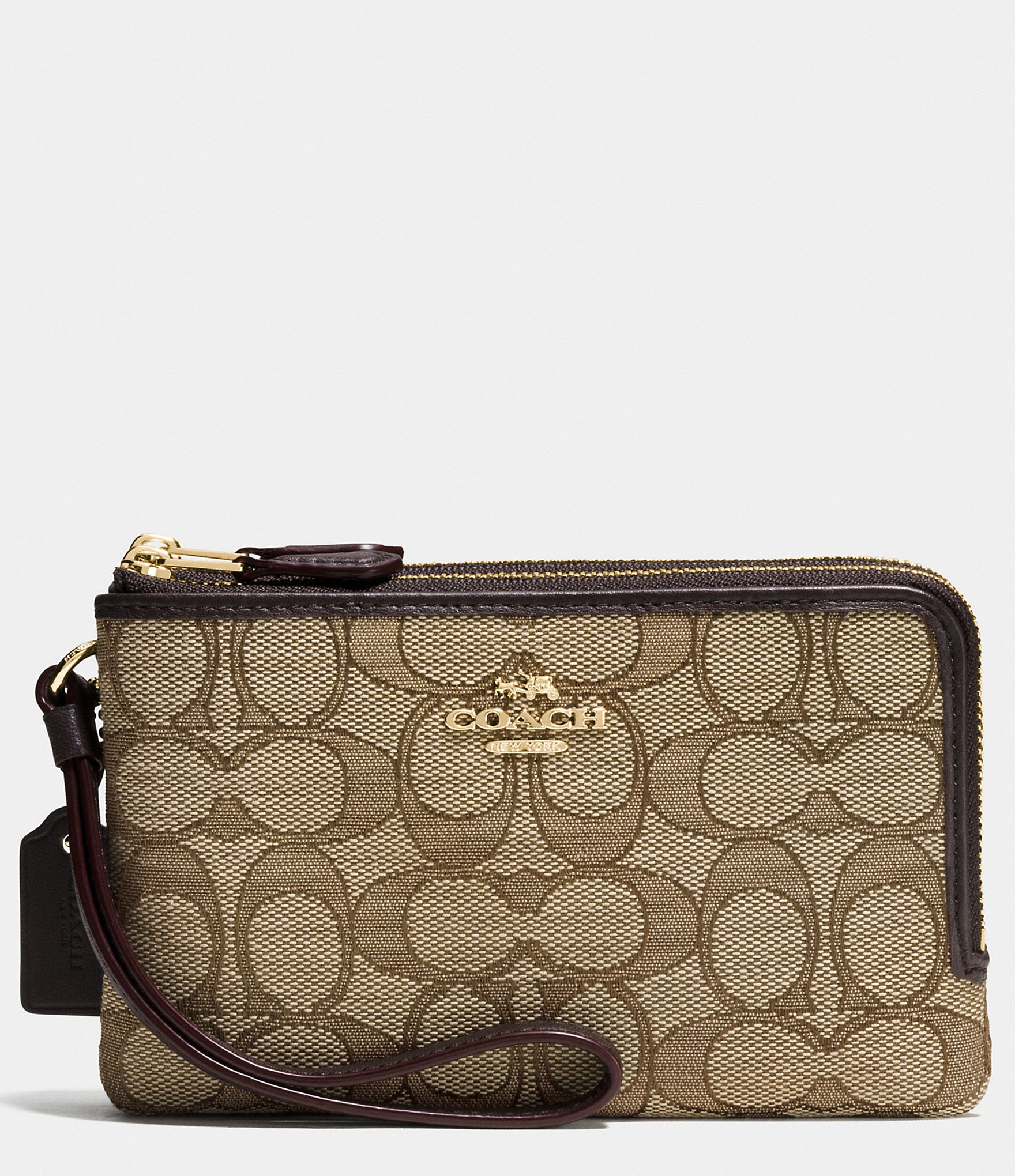 coach small corner zip wristlet in signature jacquard dillards coach small corner zip wristlet in signature jacquard dillards