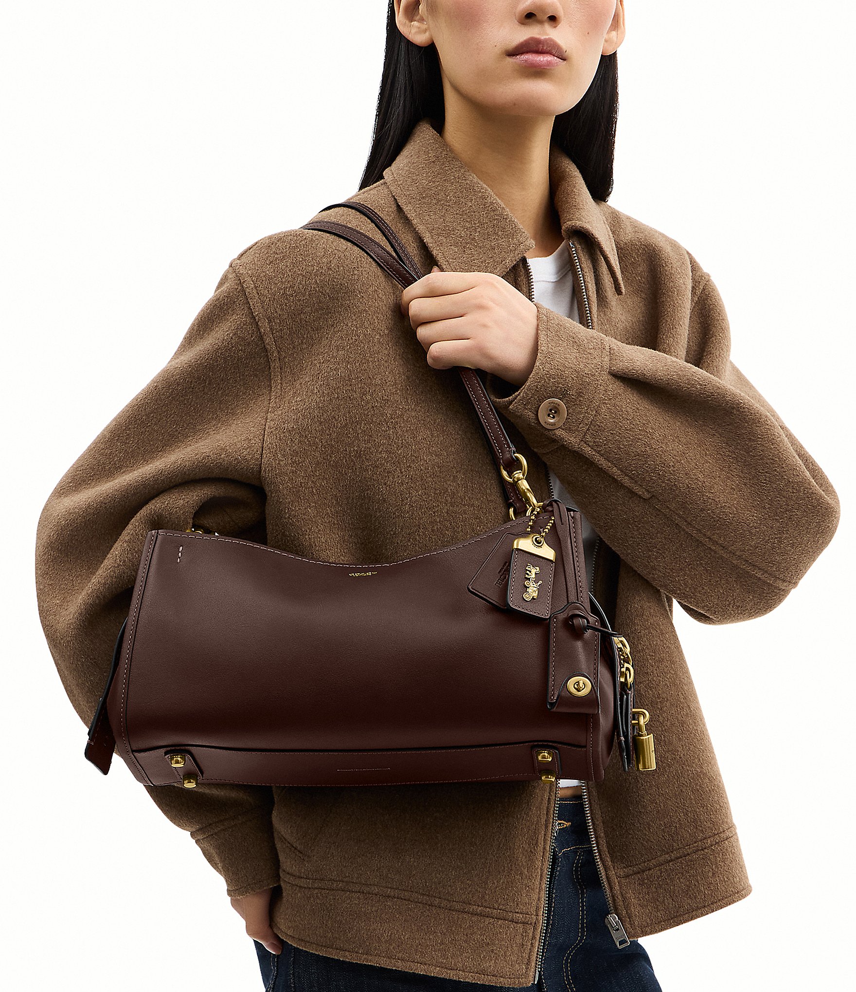 COACH Soft Grain Rogue Leather Shoulder Bag 34