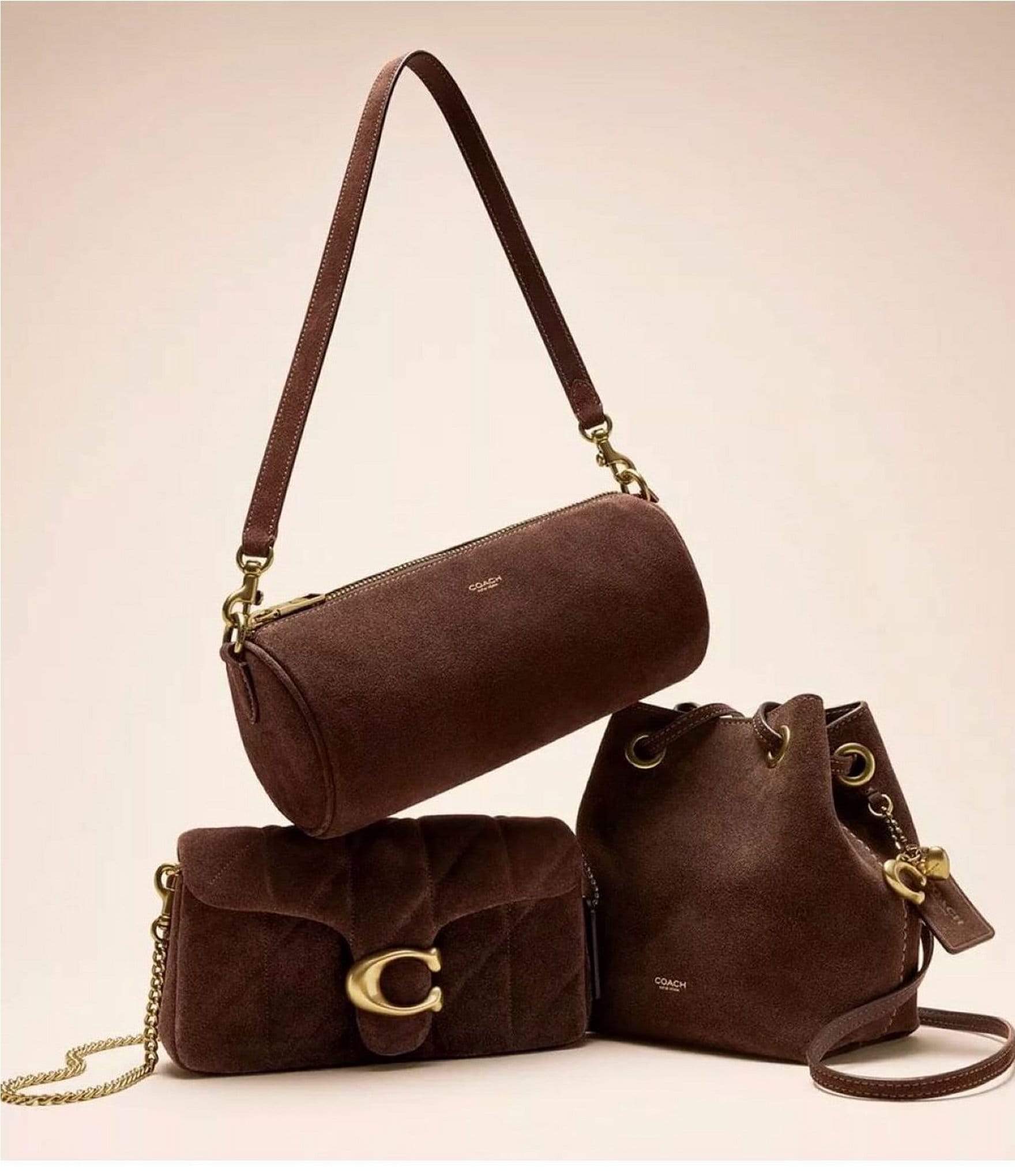 COACH Suede Barrel Shoulder Bag