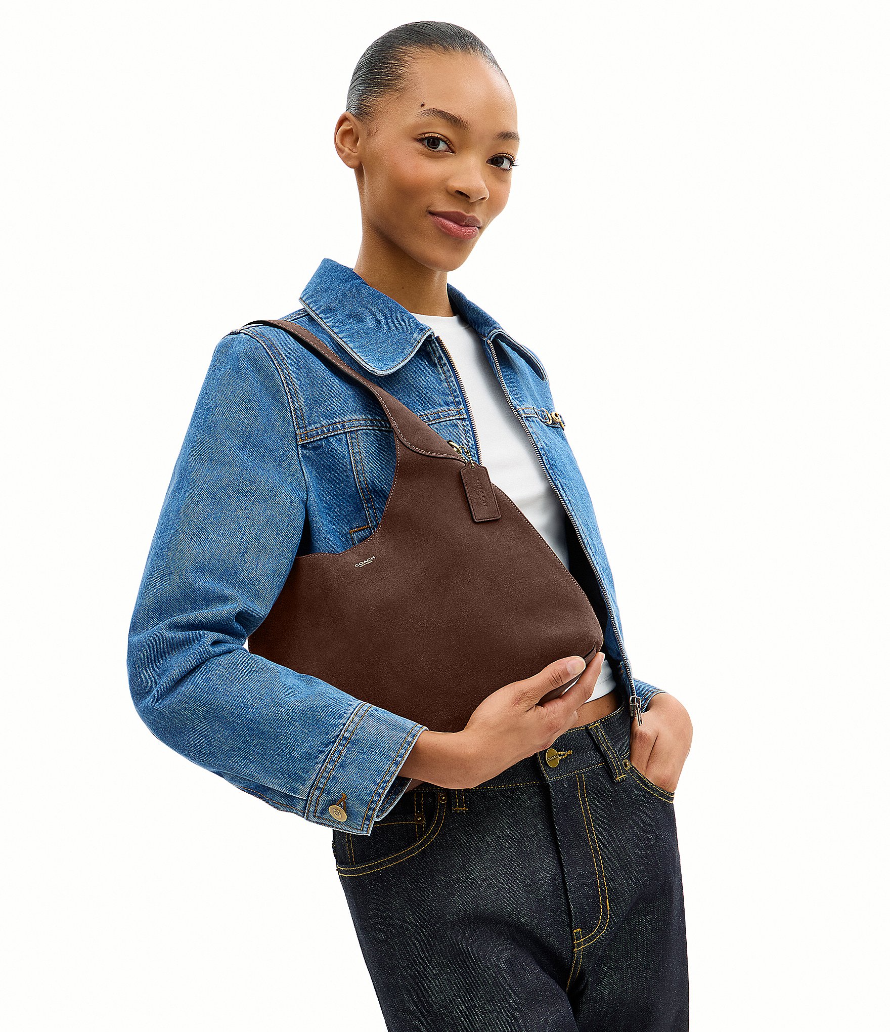 COACH Suede Brooklyn Hobo Shoulder Handle Bag 28