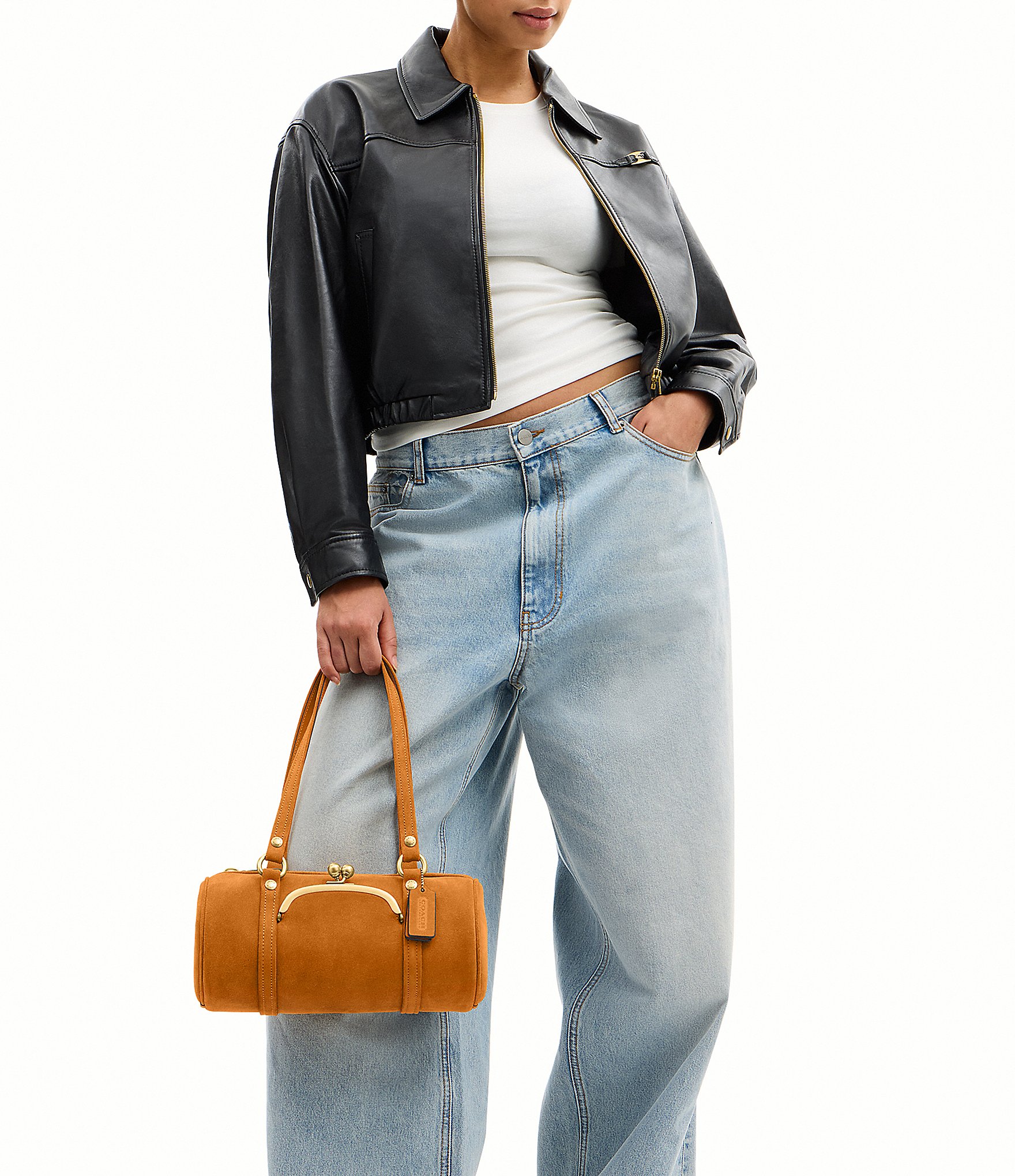 COACH The Coach Originals Kiss Lock 28 Suede Barrel Shoulder Bag