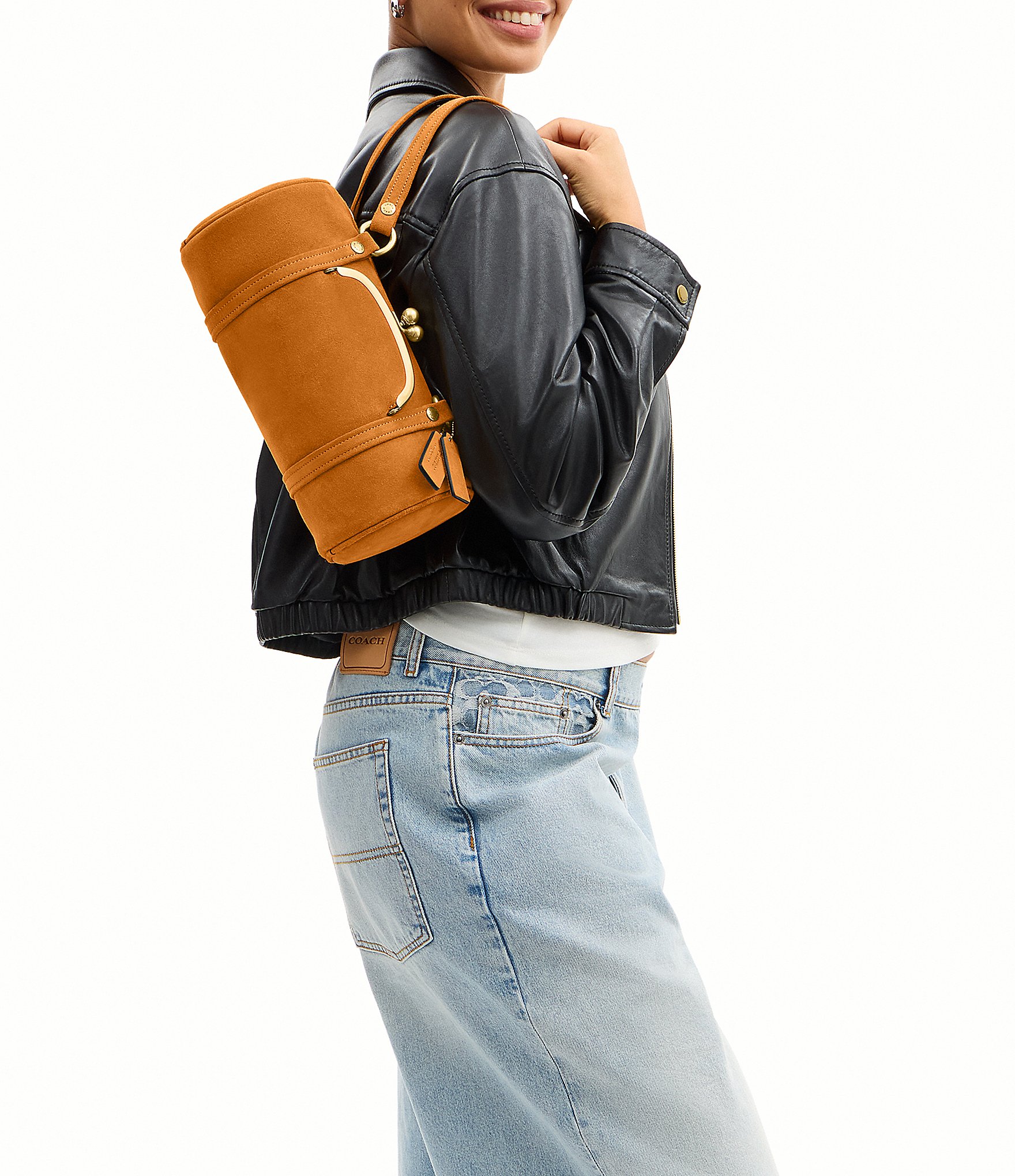 COACH The Coach Originals Kiss Lock 28 Suede Barrel Shoulder Bag