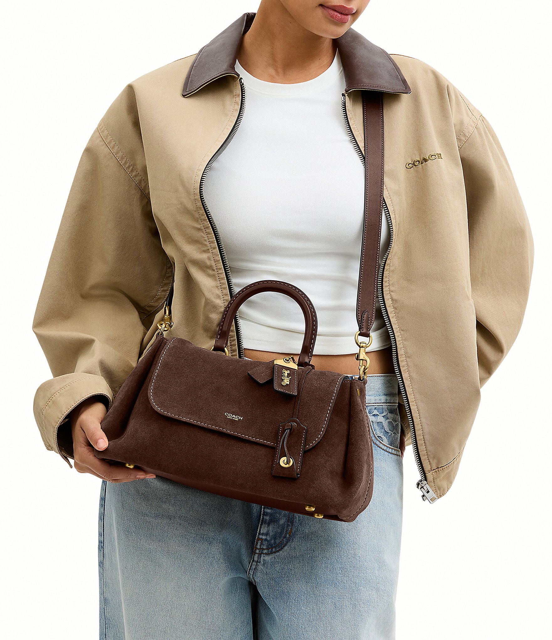 COACH Suede Slouchy Rogue Top Handle Satchel Bag