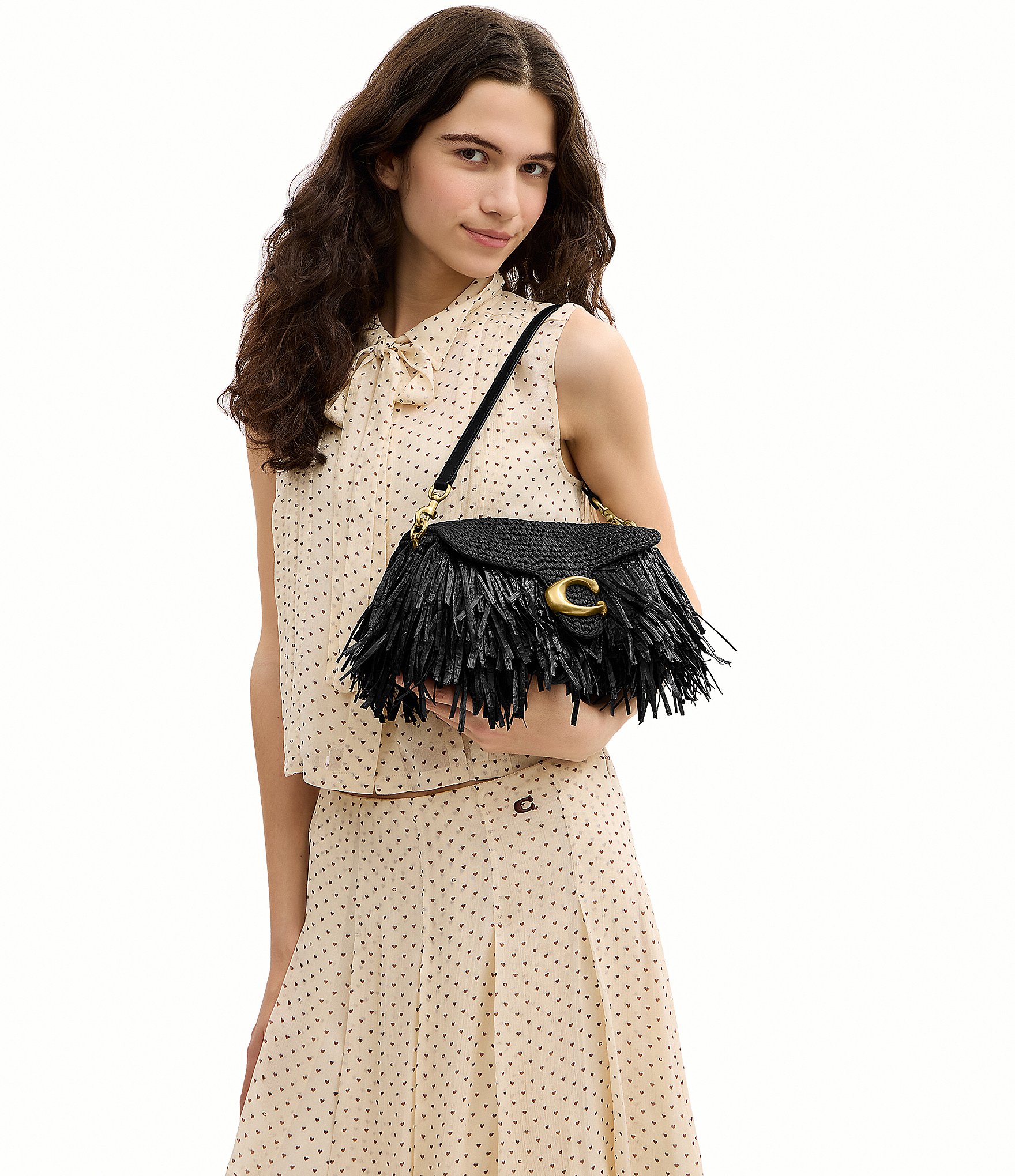 COACH Tabby 26 Straw Fringe Shoulder Bag