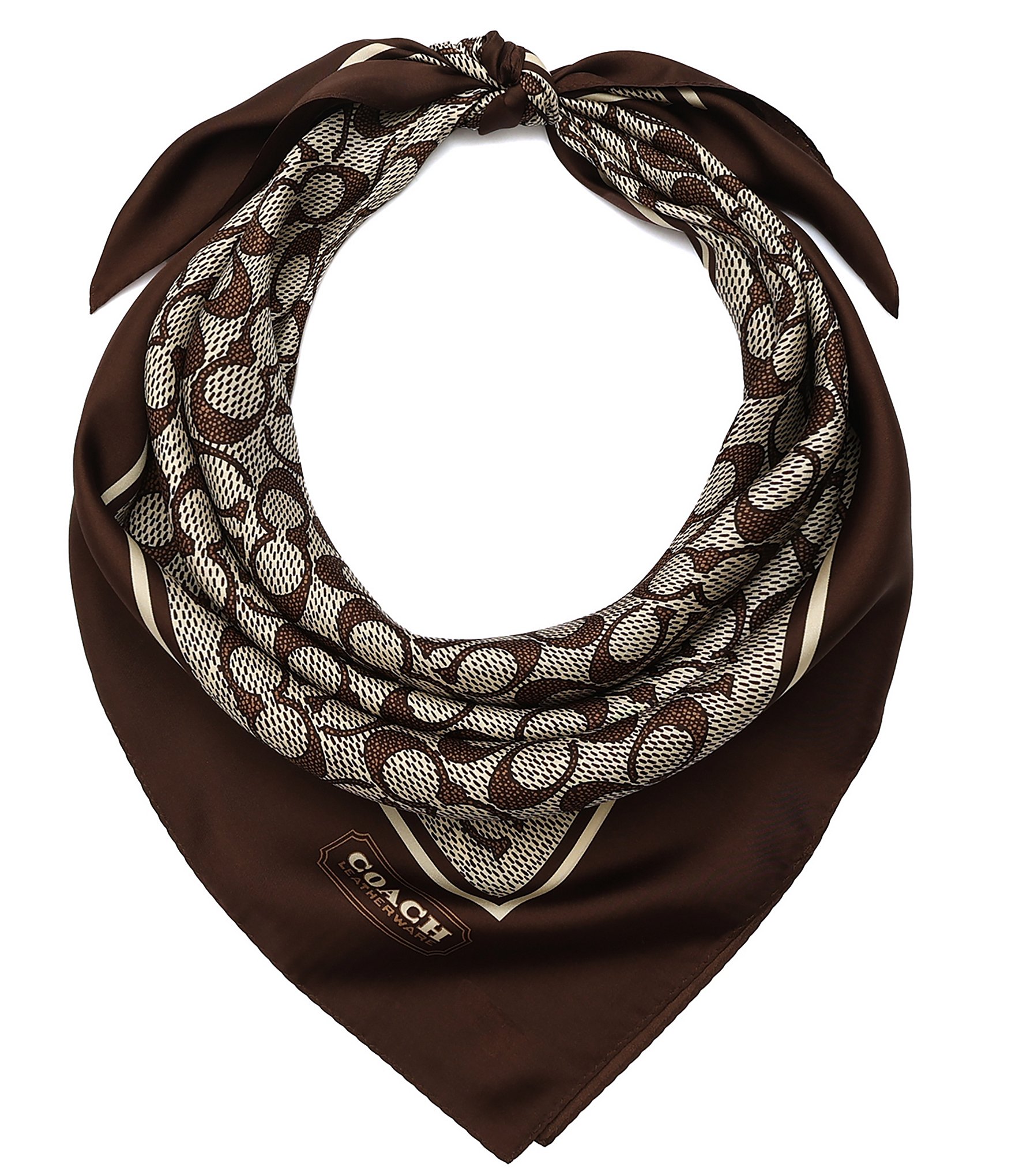 COACH Textured Signature C Printed Woven Silk Square Scarf