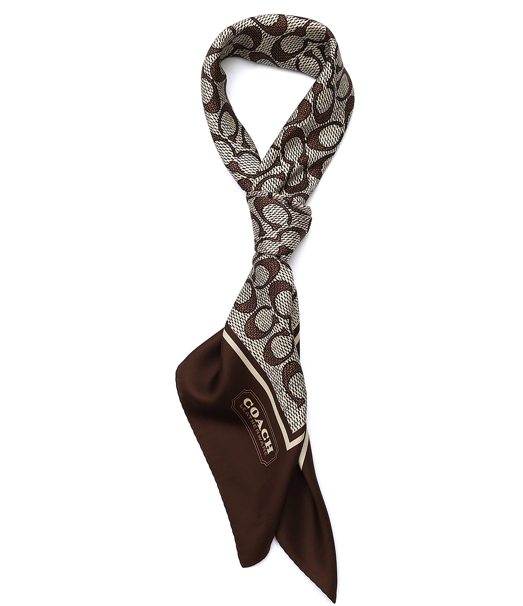 COACH Textured Signature C Printed Woven Silk Square Scarf