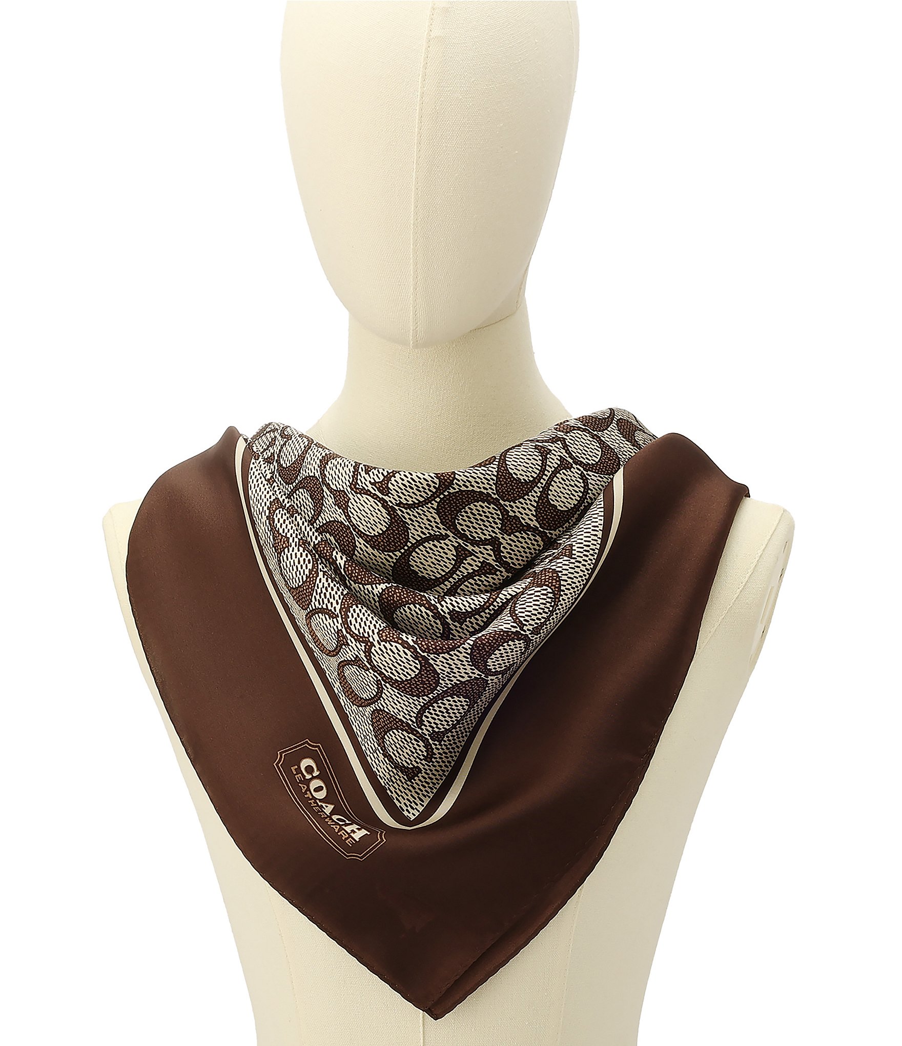 COACH Textured Signature C Printed Woven Silk Square Scarf