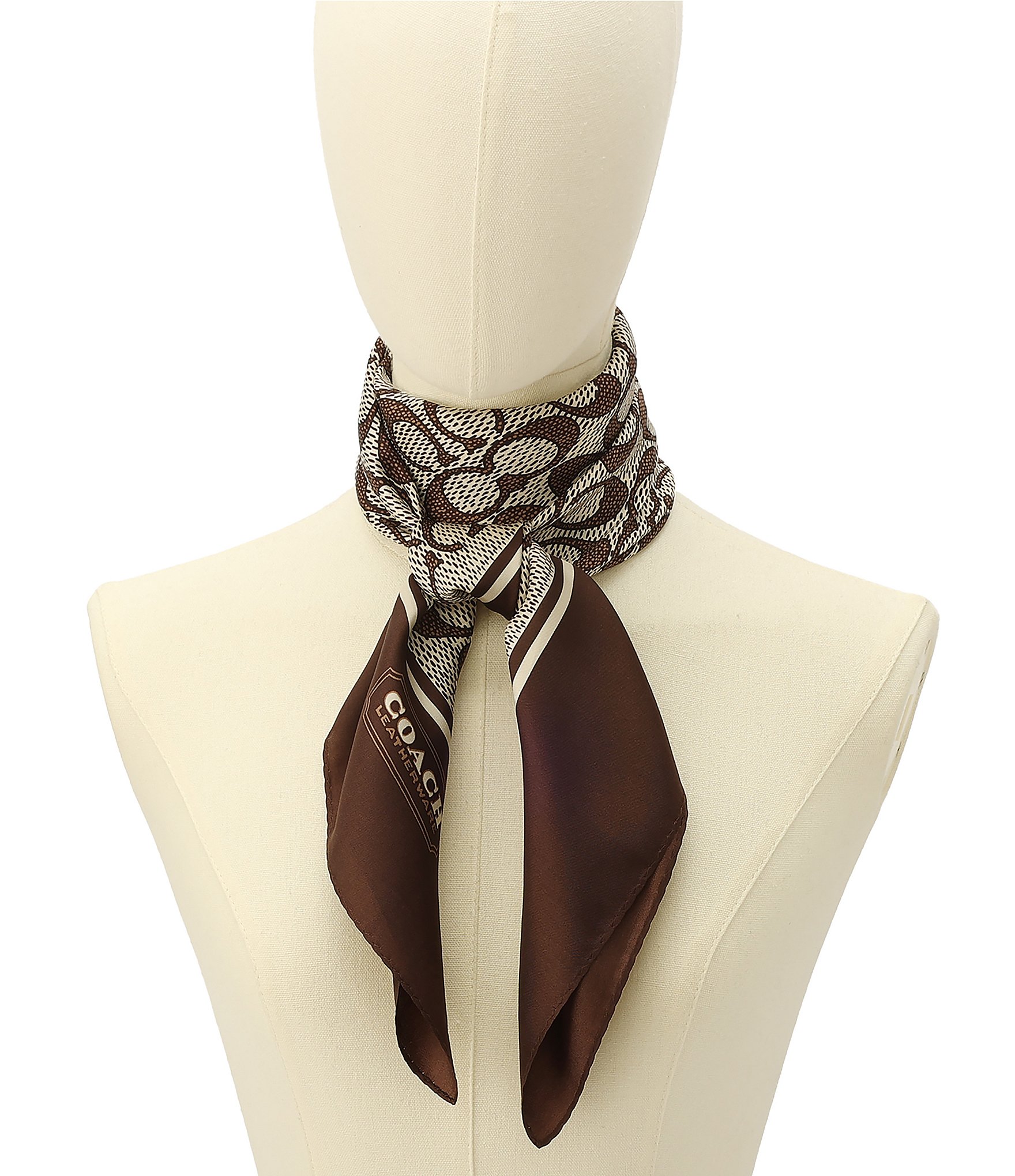 COACH Textured Signature C Printed Woven Silk Square Scarf