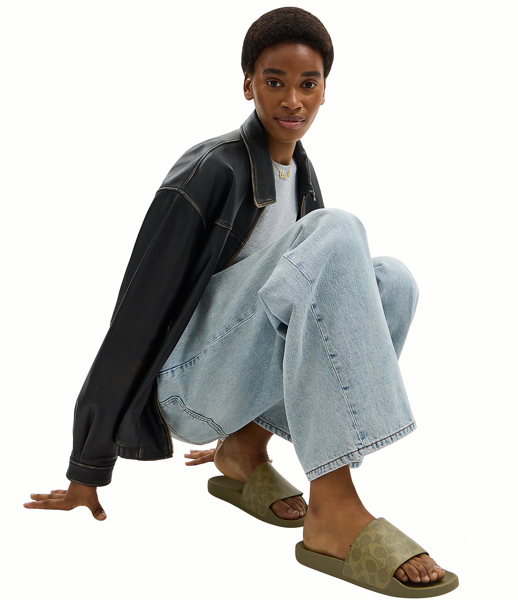 COACH Women's Udele Logo Print Canvas Pool Slide Sandals