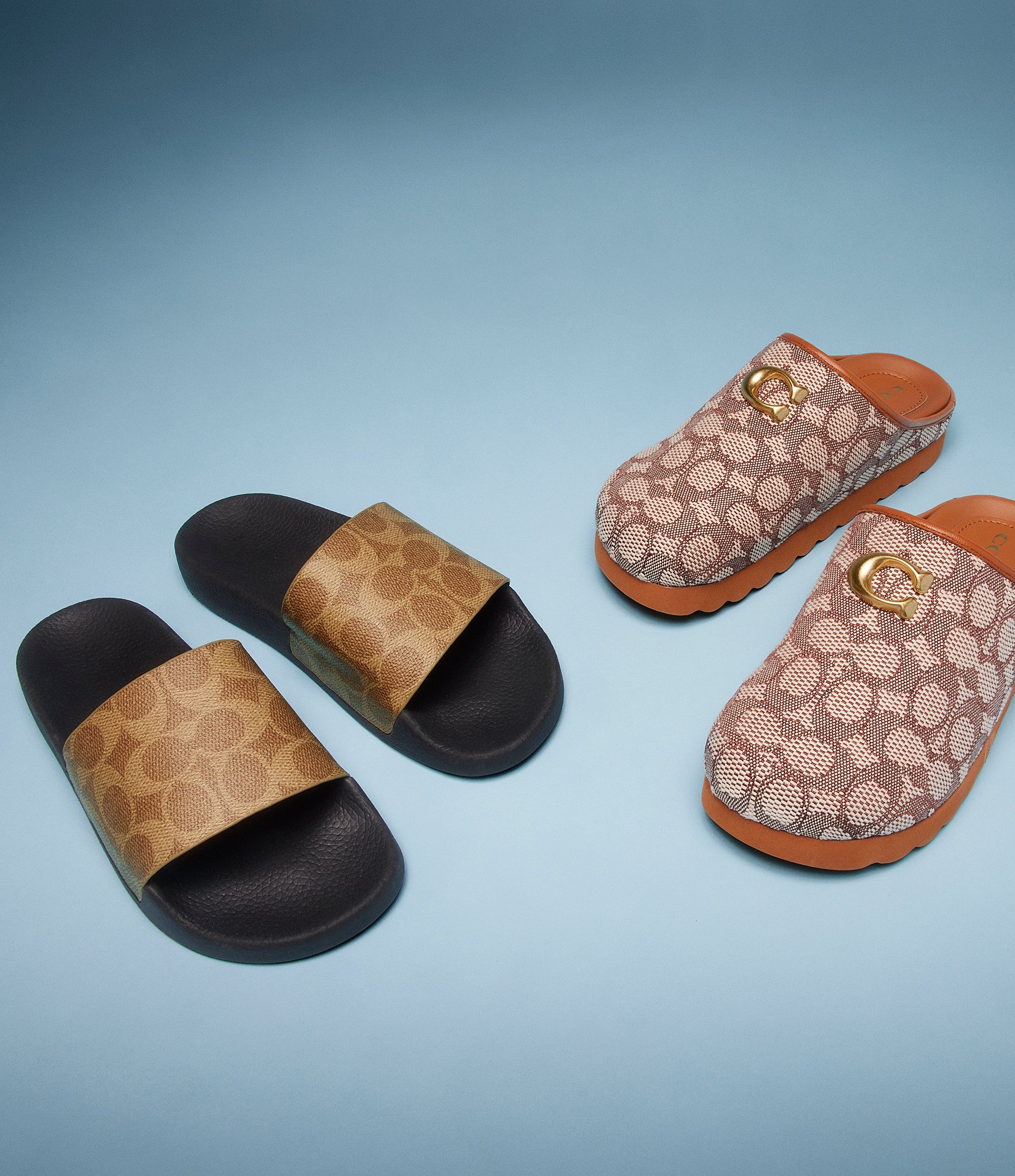 COACH Women's Udele Logo Print Canvas Pool Slide Sandals