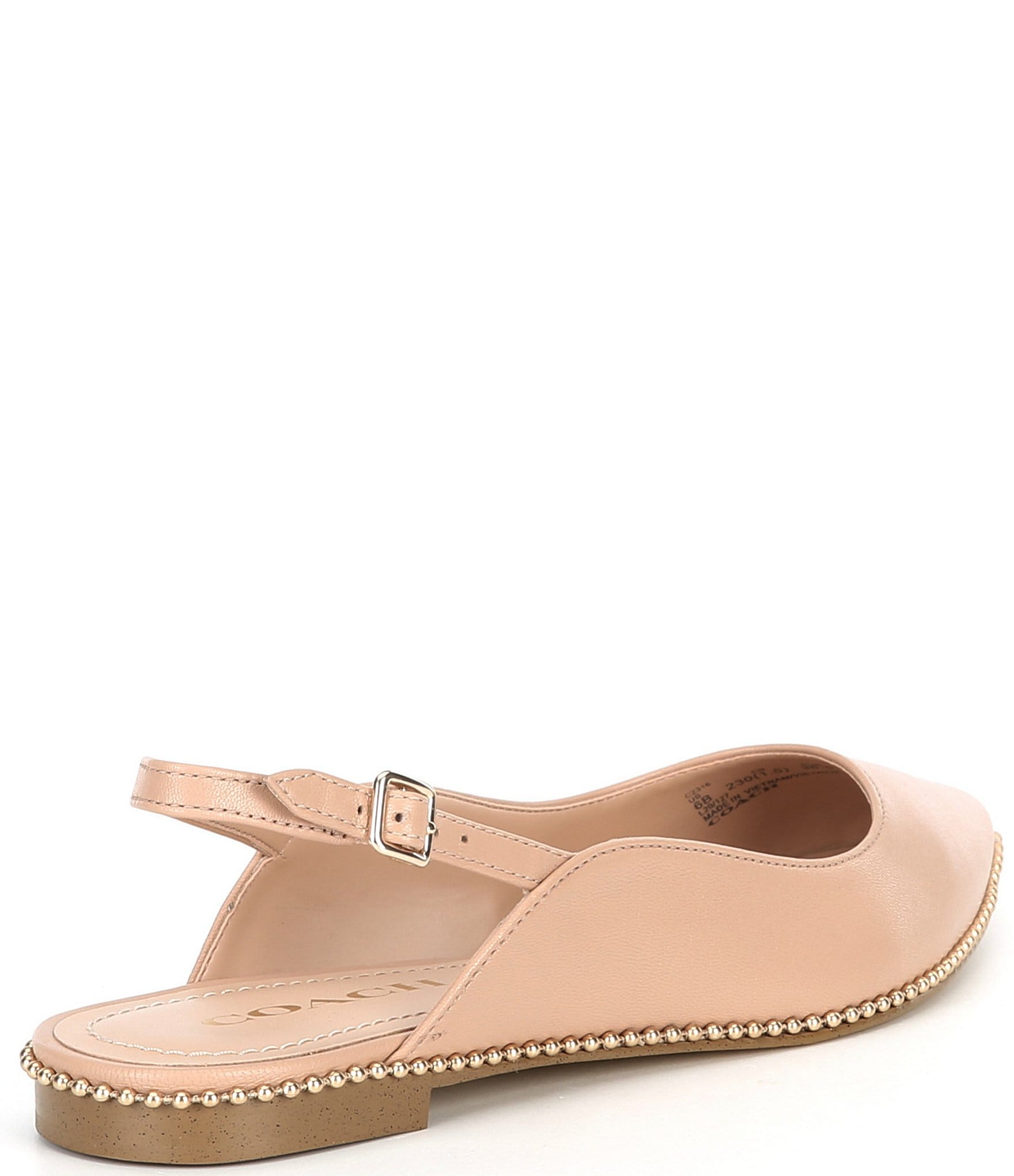 COACH Vae Leather Slingback Studded Flat Skimmers