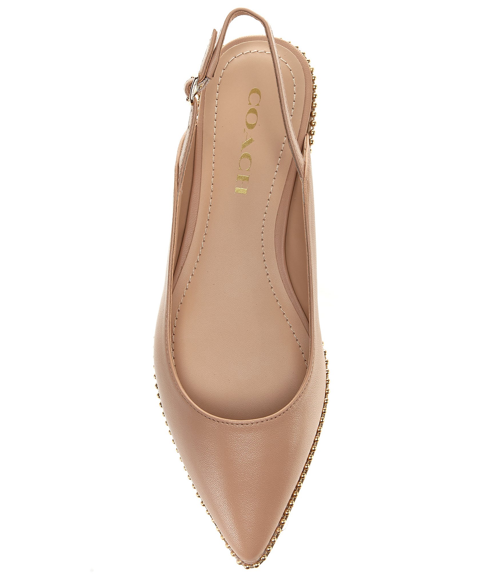 COACH Vae Leather Slingback Studded Flat Skimmers